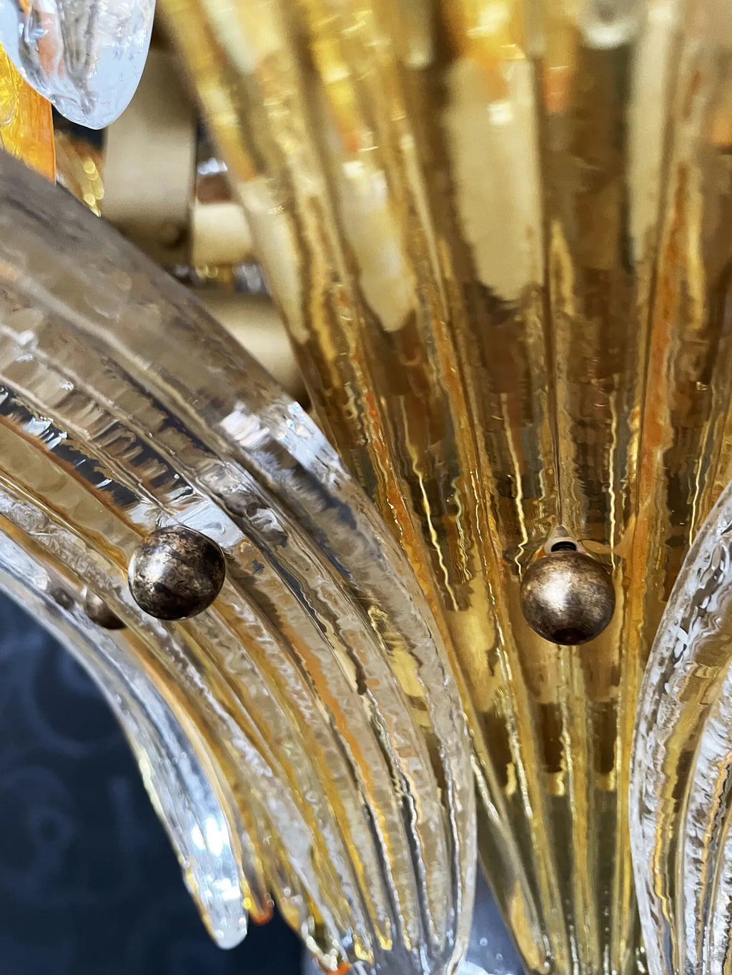 Murano-Kronleuchter aus der Mitte des Jahrhunderts | Punto di Luce | 104 Klares und gelbes Palmettenglas