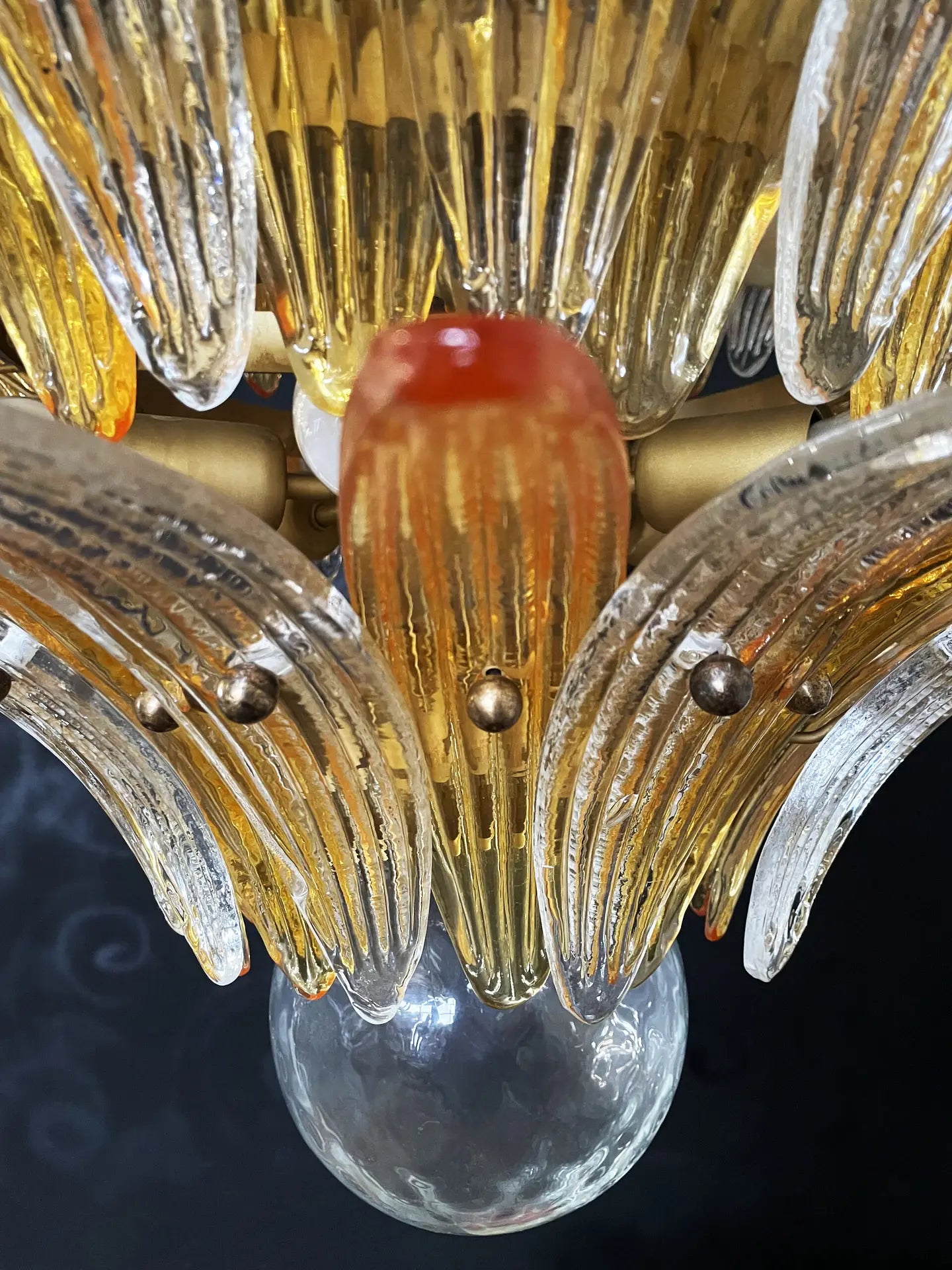 Murano-Kronleuchter aus der Mitte des Jahrhunderts | Punto di Luce | 104 Klares und gelbes Palmettenglas