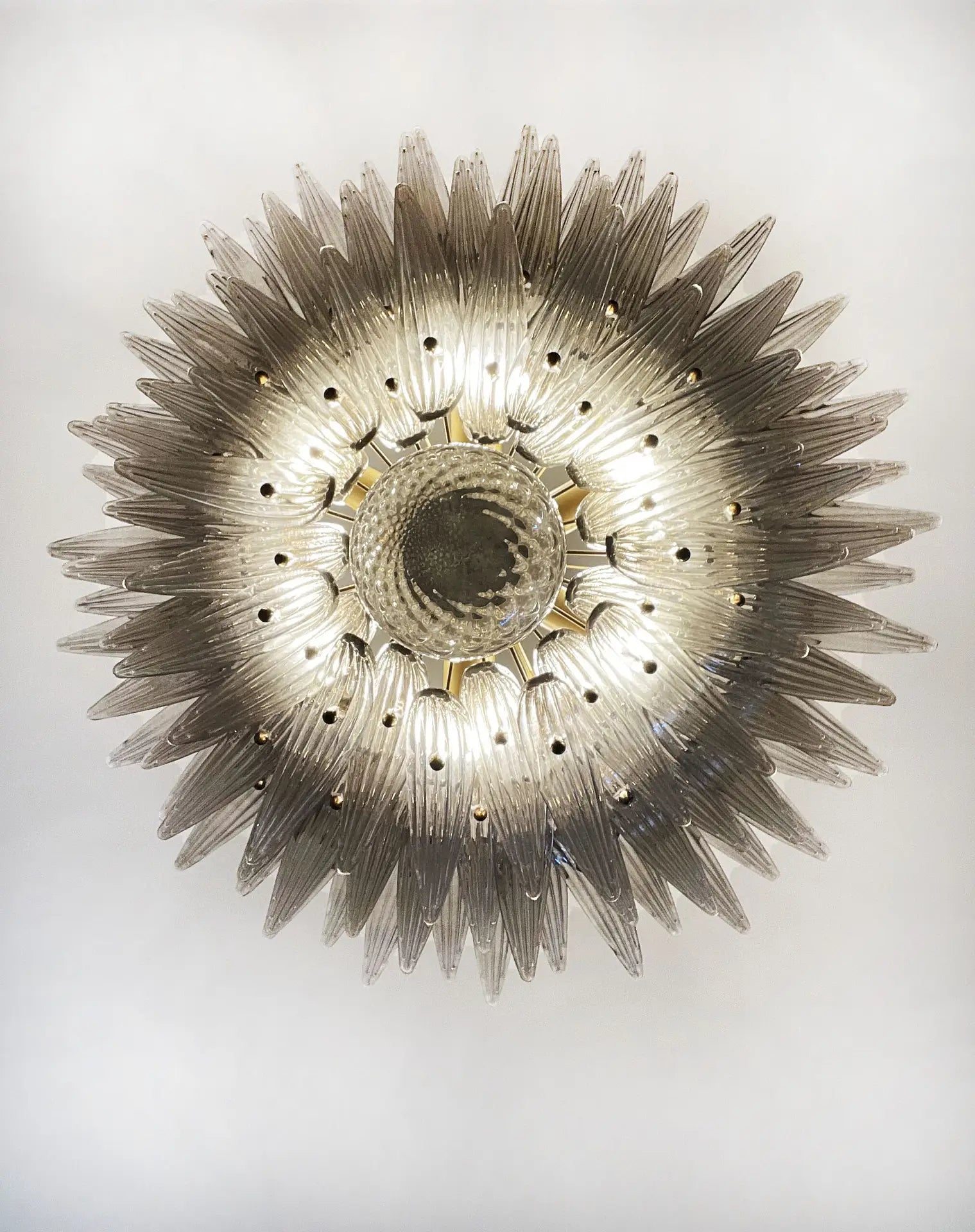 Mid-Century Murano Chandelier | Punto di Luce |  104 Smoky Colored Palmette Glass