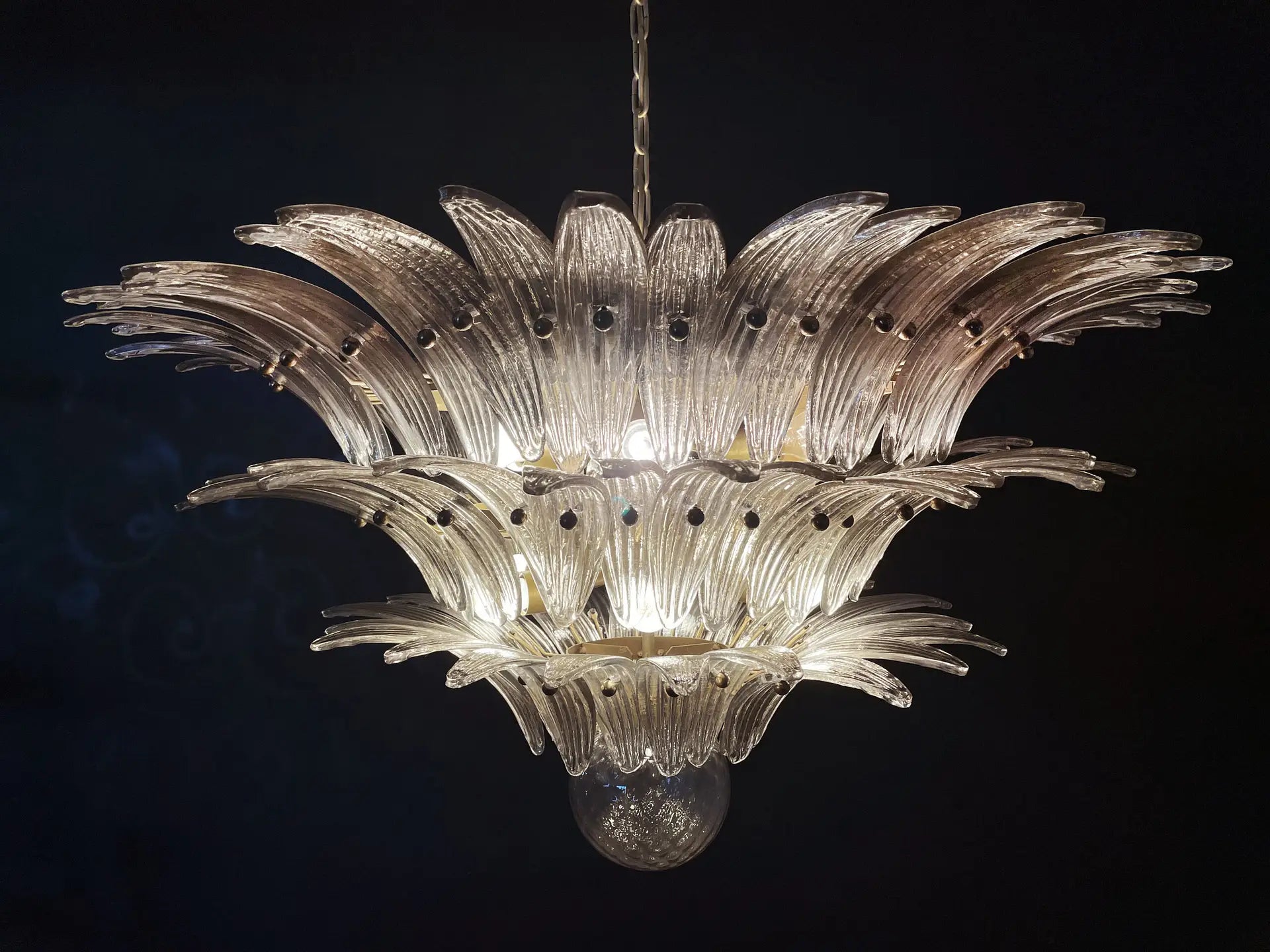 Mid-Century Murano Chandelier | Punto di Luce |  104 Smoky Colored Palmette Glass