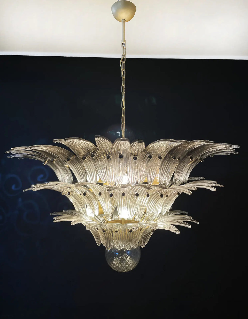 Mid-Century Murano Chandelier | Punto di Luce |  104 Smoky Colored Palmette Glass