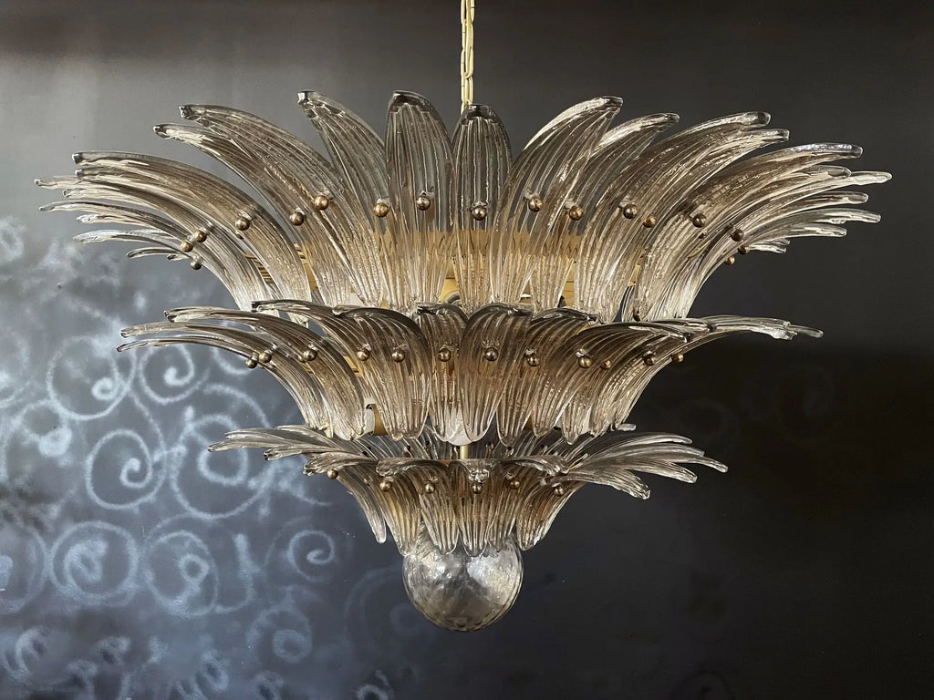 Mid-Century Murano Chandelier | Punto di Luce |  104 Smoky Colored Palmette Glass
