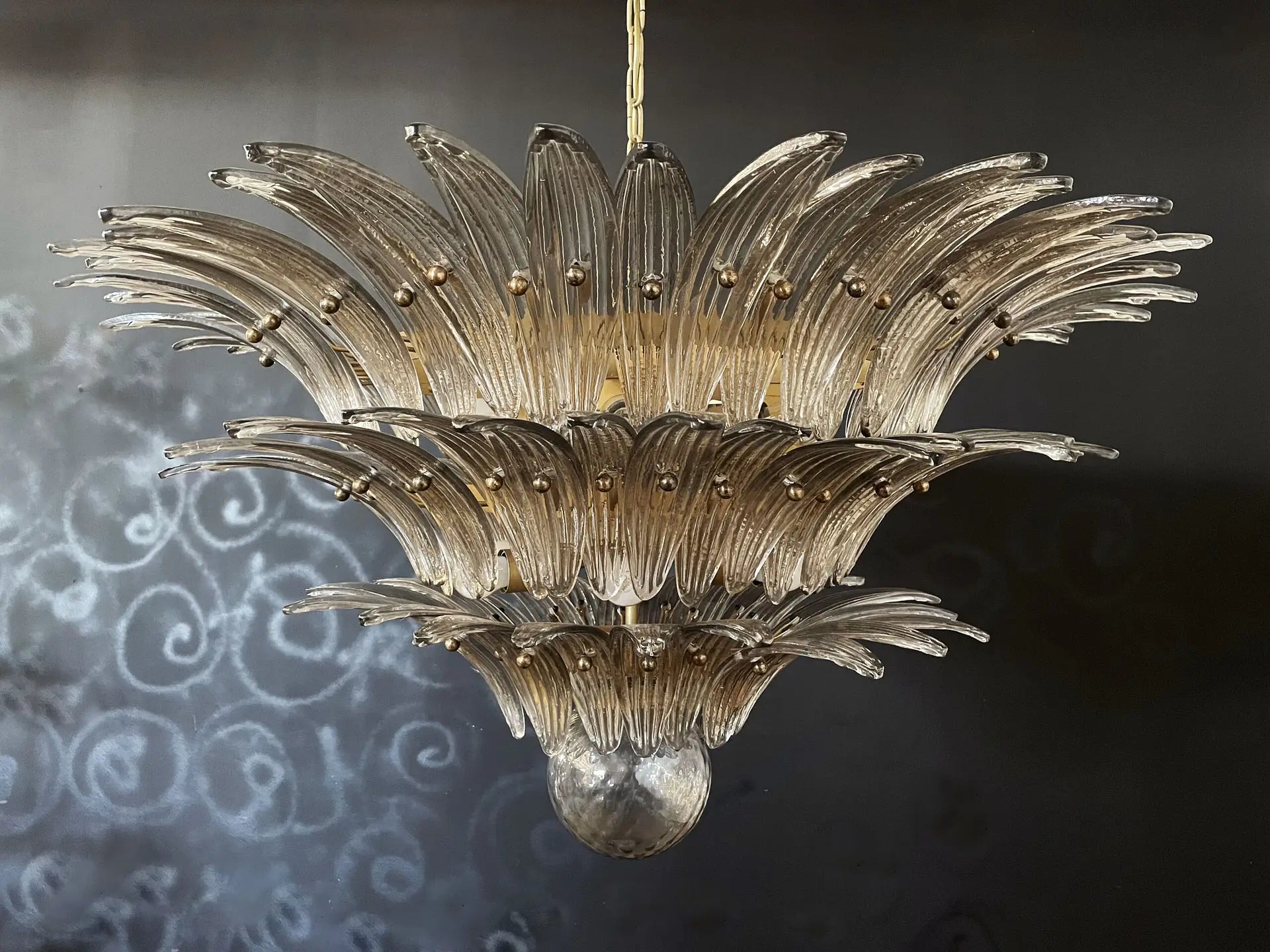 Mid-Century Murano Chandelier | Punto di Luce |  104 Smoky Colored Palmette Glass