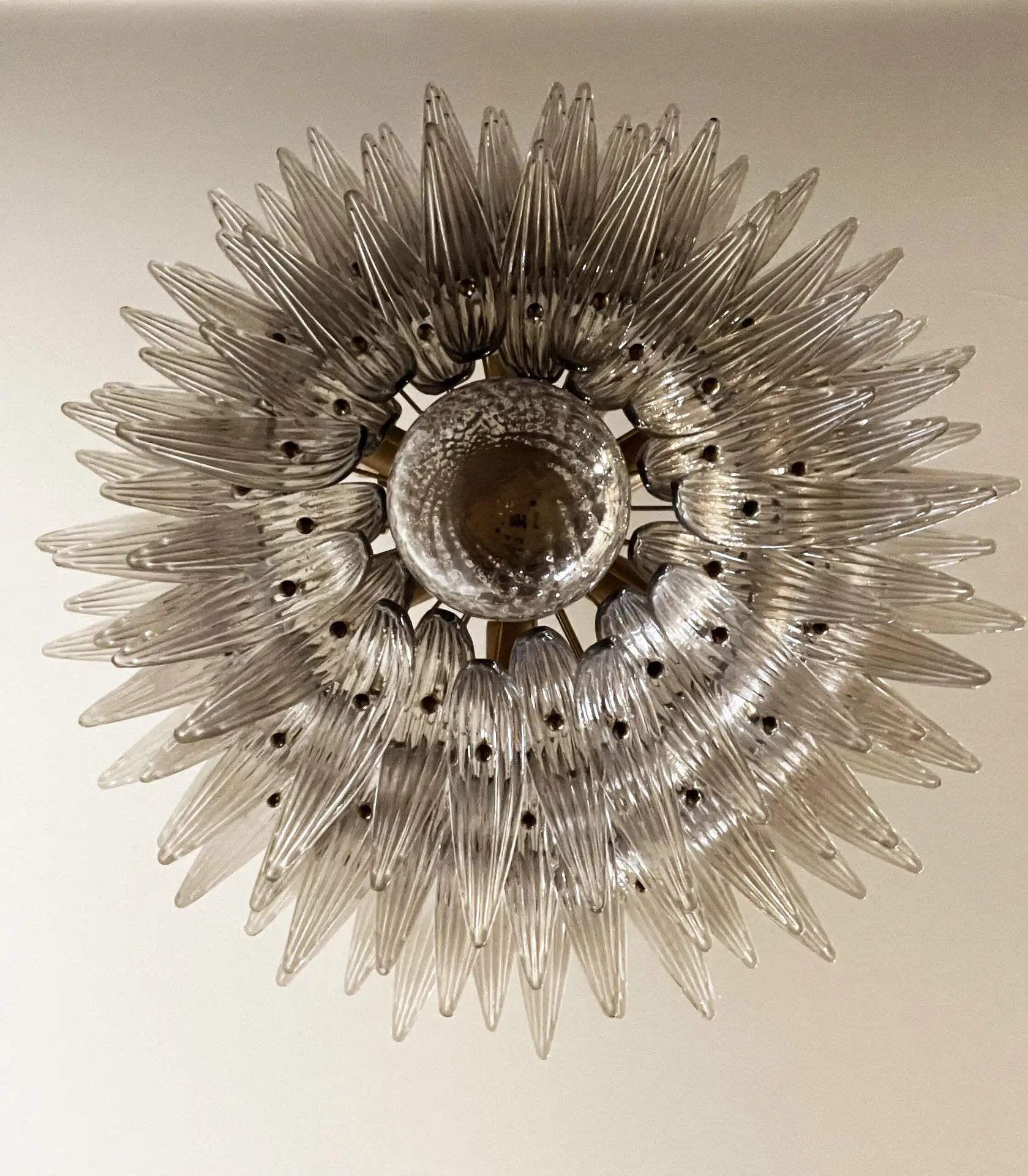 Mid-Century Murano Chandelier | Punto di Luce |  104 Smoky Colored Palmette Glass