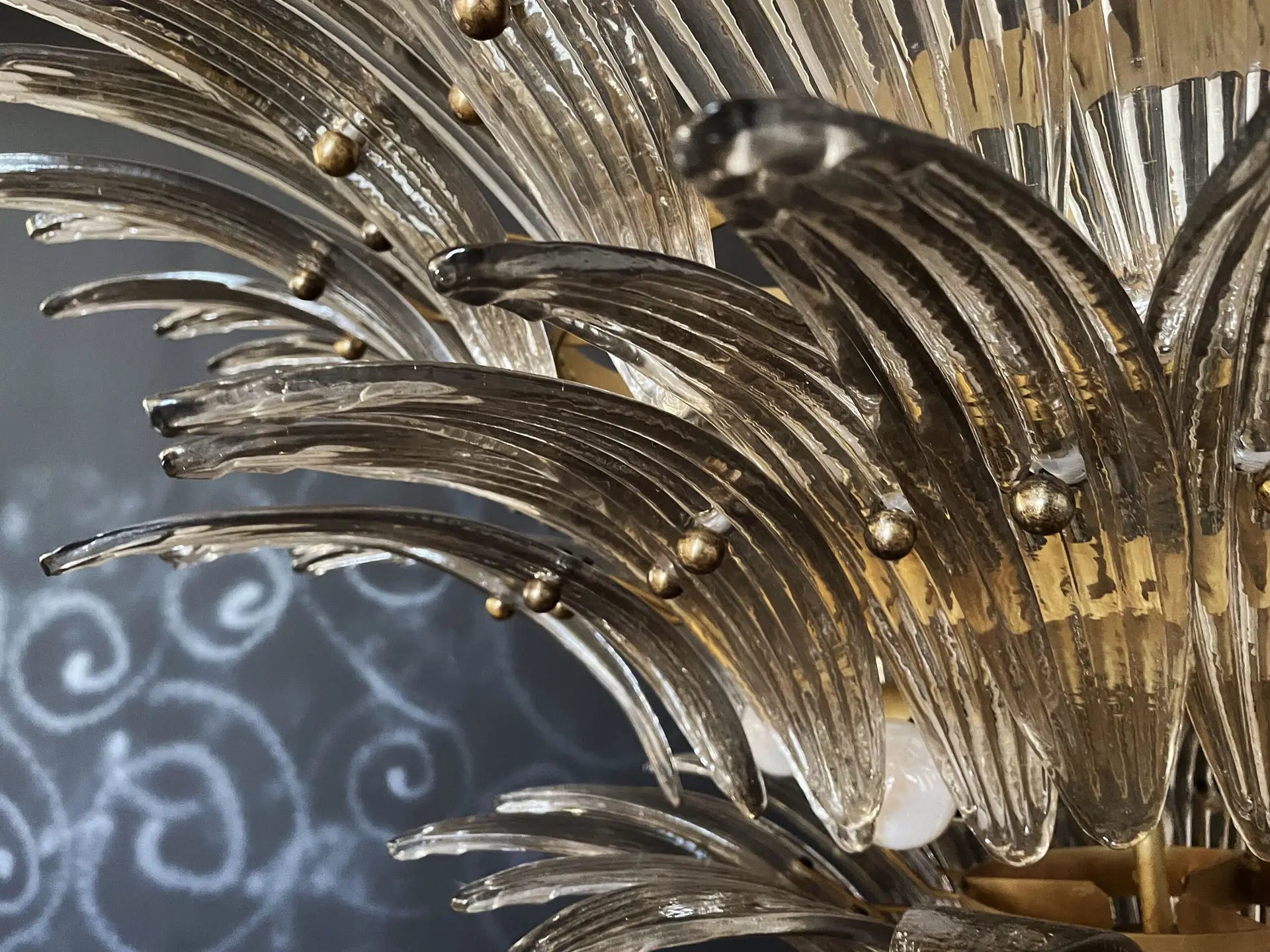 Mid-Century Murano Chandelier | Punto di Luce |  104 Smoky Colored Palmette Glass