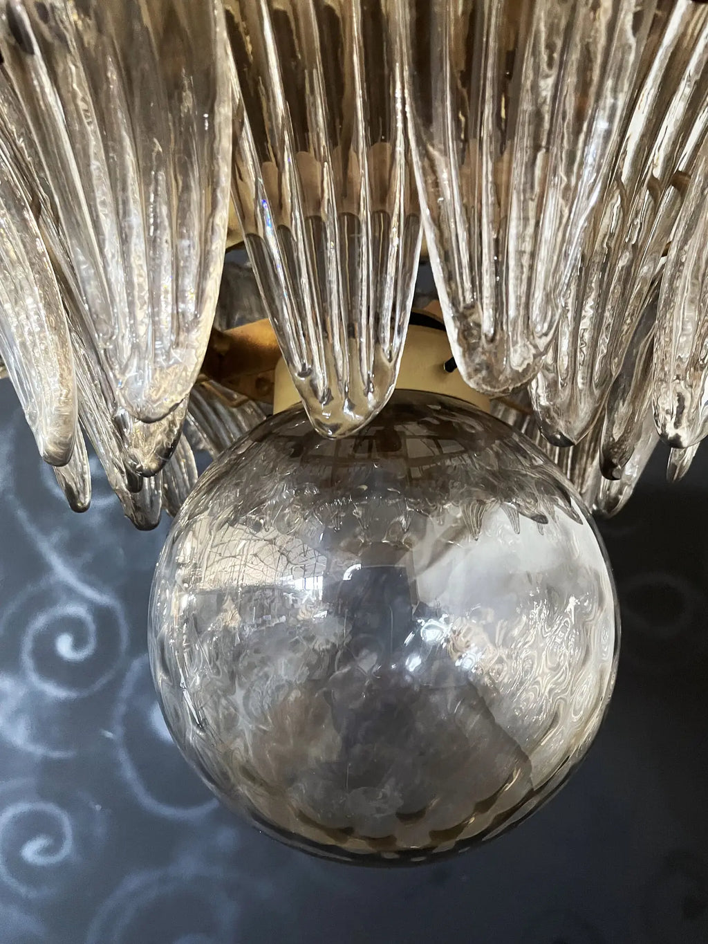 Mid-Century Murano Chandelier | Punto di Luce |  104 Smoky Colored Palmette Glass