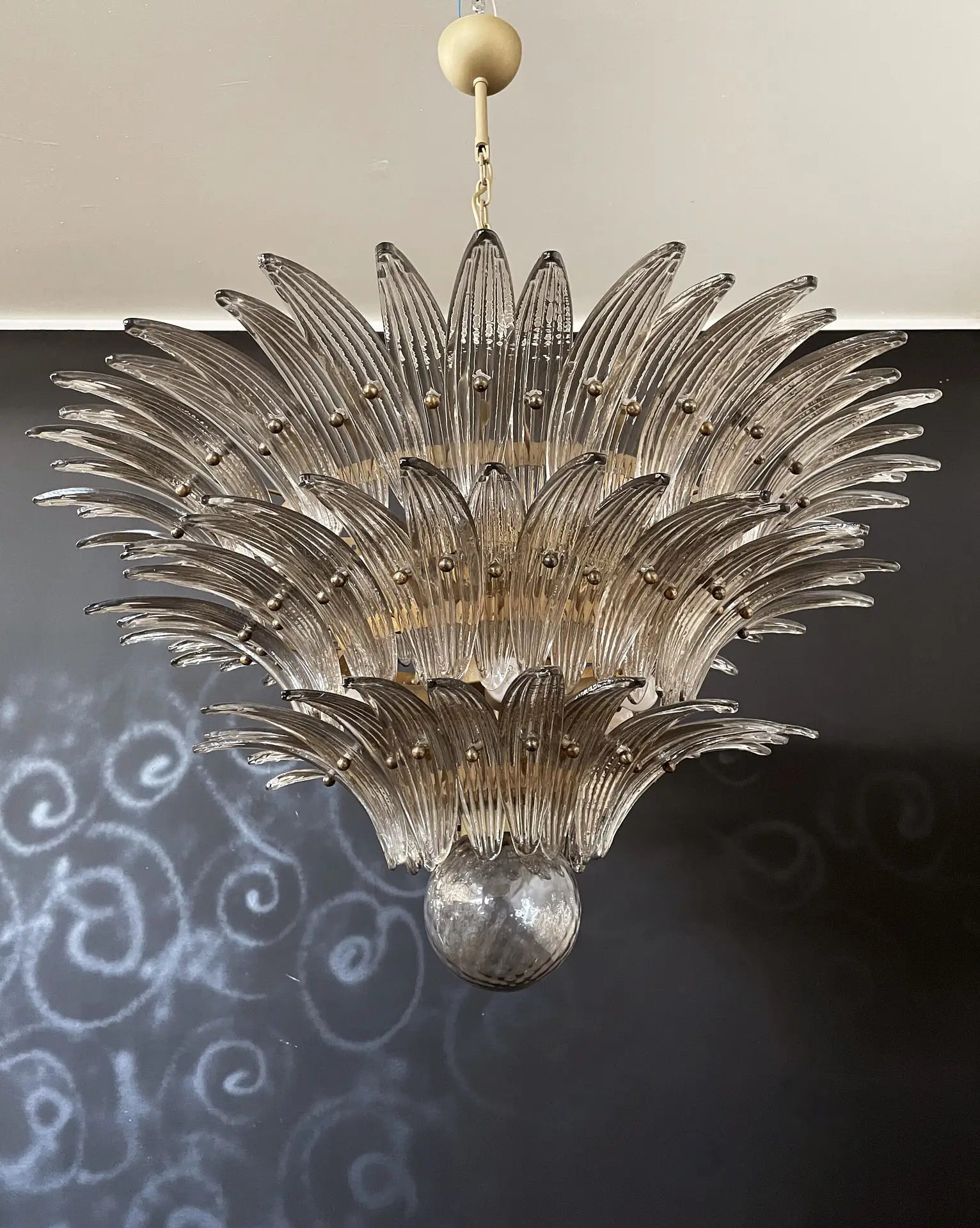 Mid-Century Murano Chandelier | Punto di Luce |  104 Smoky Colored Palmette Glass