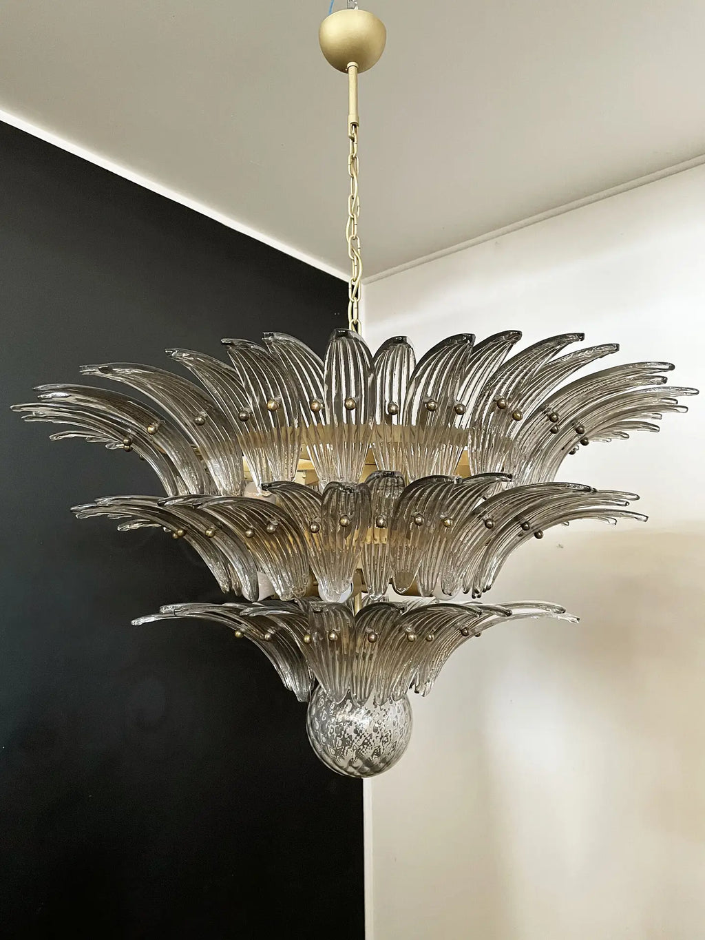 Mid-Century Murano Chandelier | Punto di Luce |  104 Smoky Colored Palmette Glass