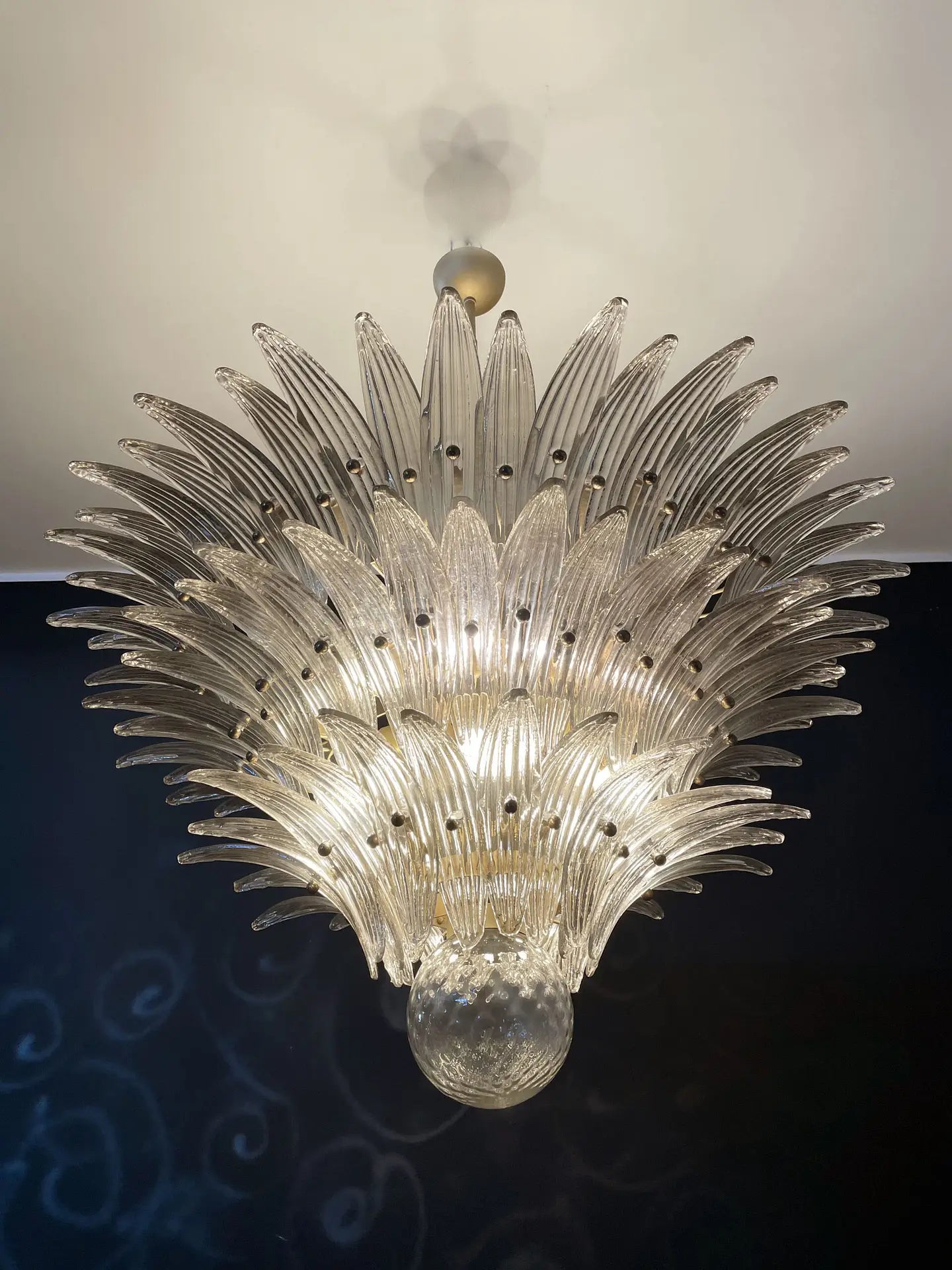 Mid-Century Murano Chandelier | Punto di Luce |  104 Smoky Colored Palmette Glass