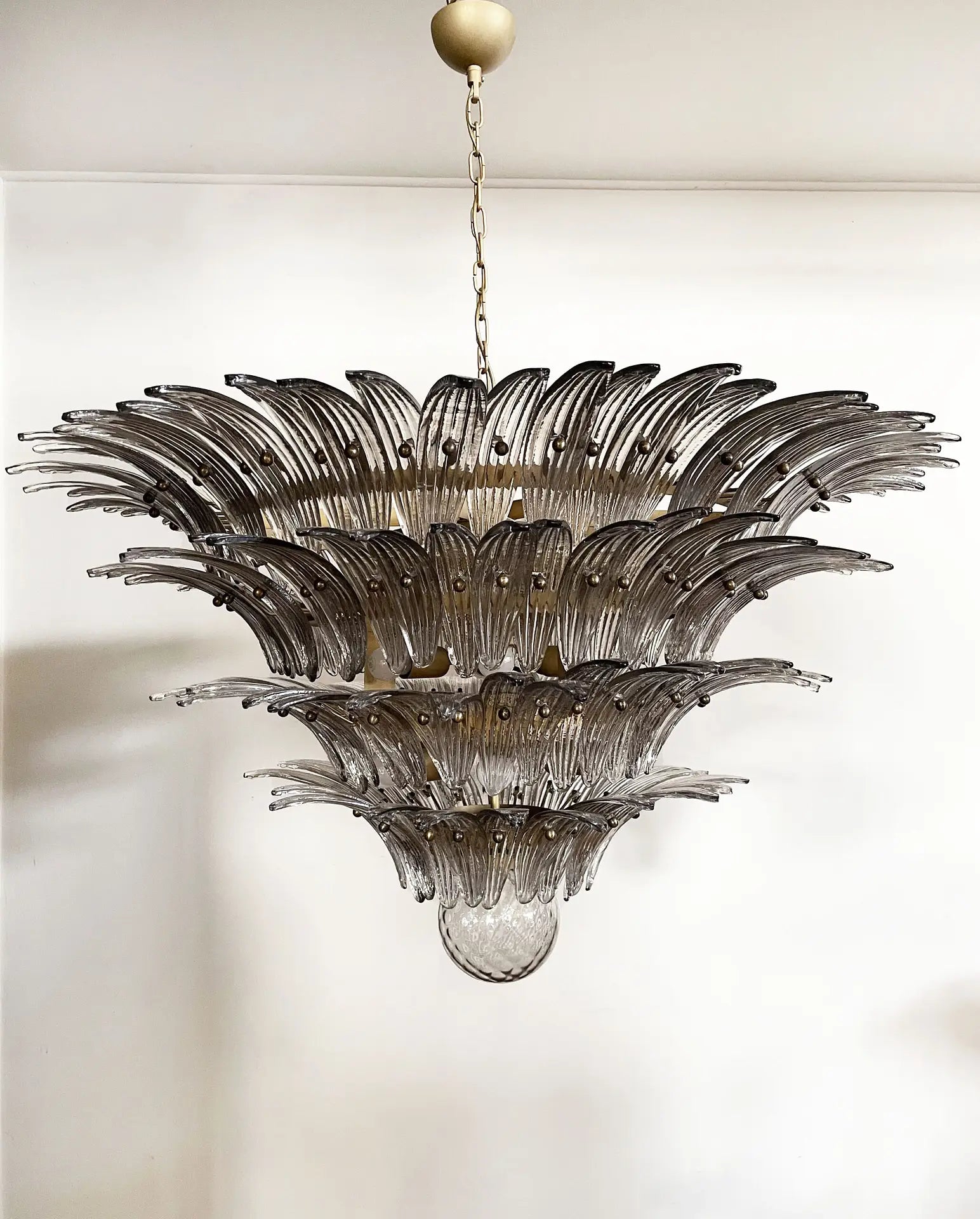 Mid-Century Murano Chandelier | Punto di Luce |  163 Smoke-colored Palmette Glass