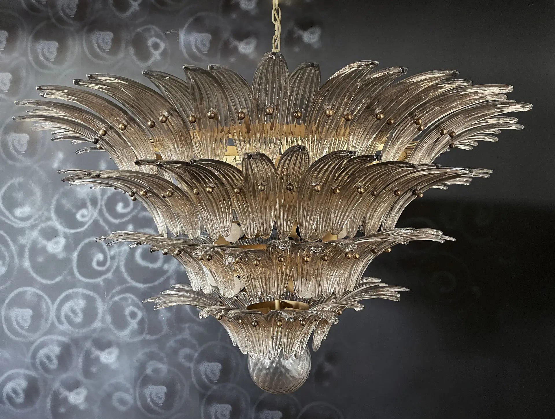 Mid-Century Murano Chandelier | Punto di Luce |  163 Smoke-colored Palmette Glass