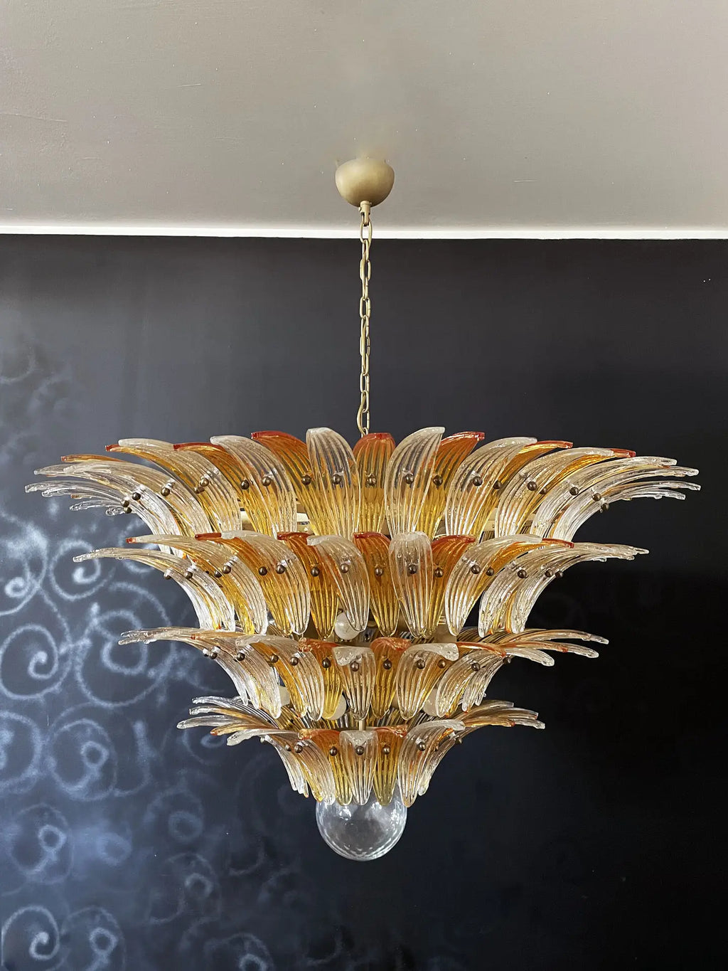 Mid-Century Murano Chandelier | Punto di Luce |  163 Clear and Yellow Palmette Glass