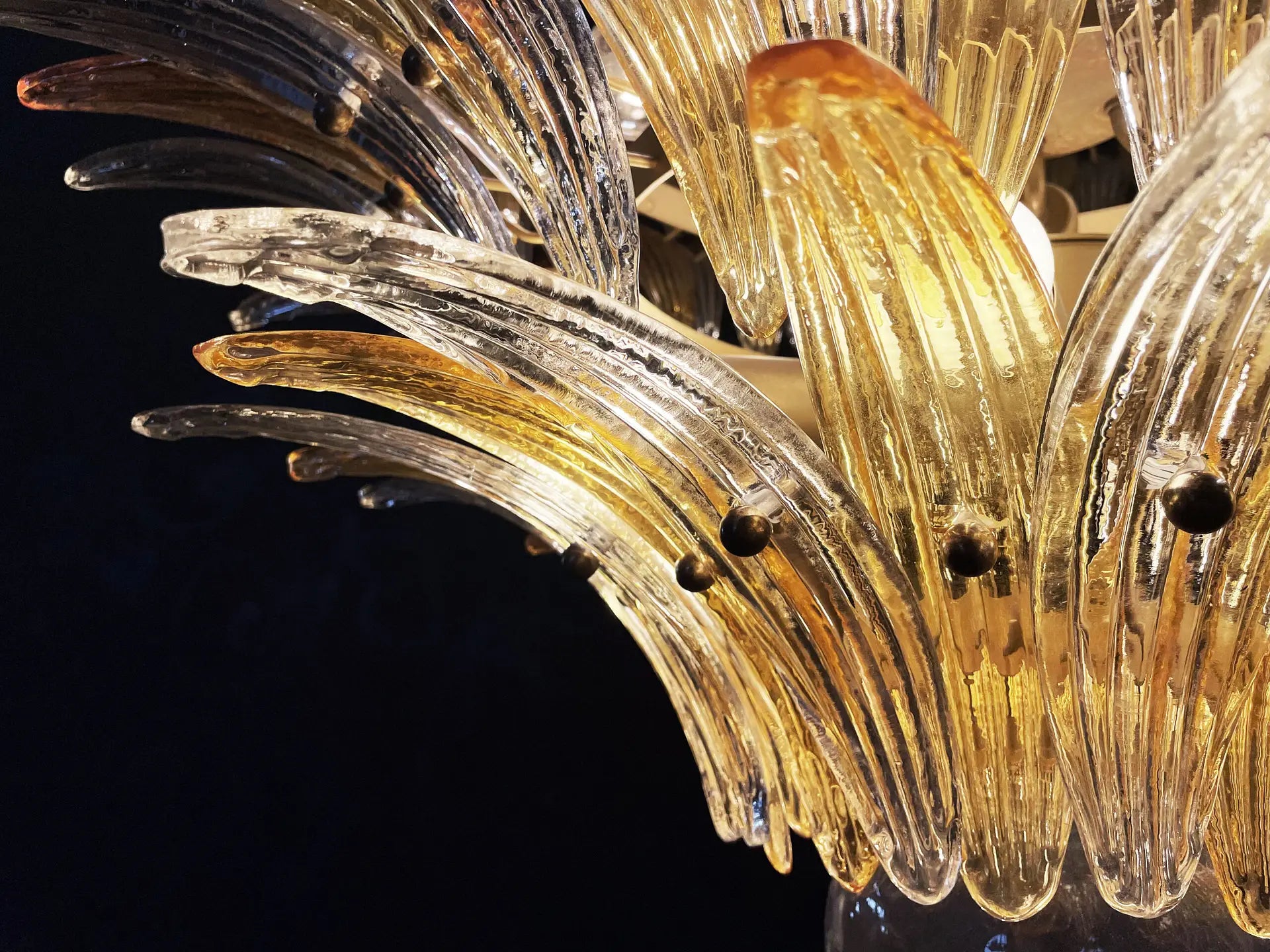 Mid-Century Murano Chandelier | Punto di Luce |  163 Clear and Yellow Palmette Glass