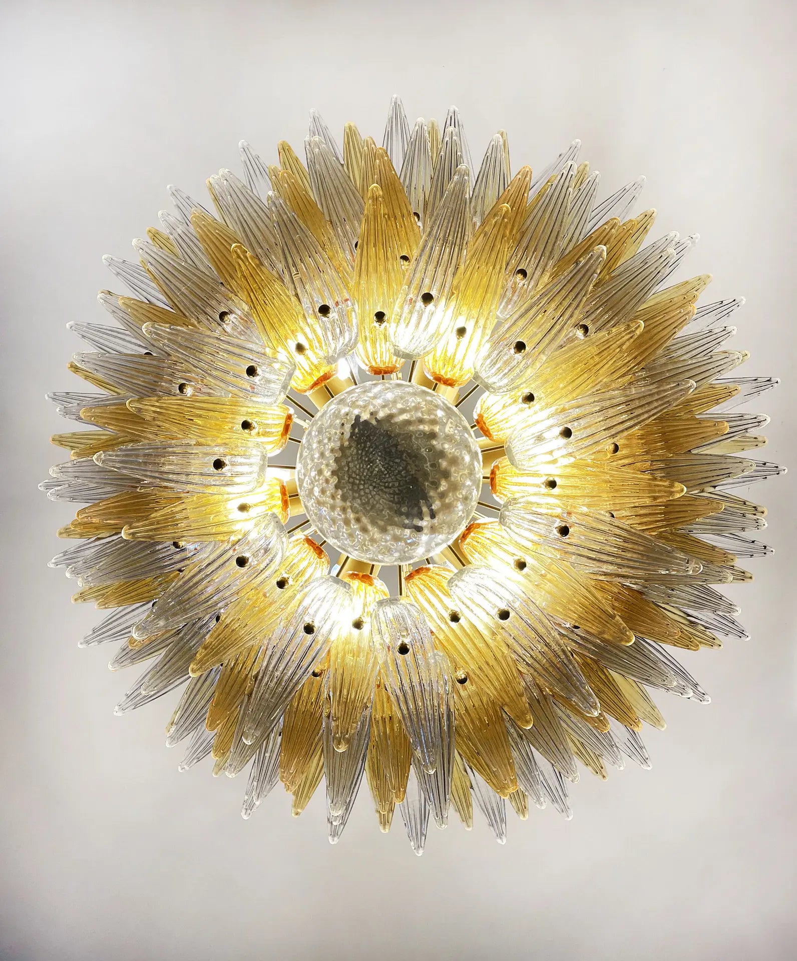 Mid-Century Murano Chandelier | Punto di Luce |  163 Clear and Yellow Palmette Glass