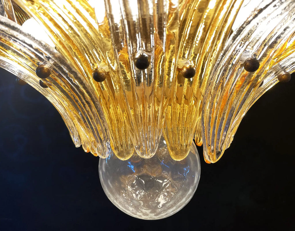 Mid-Century Murano Chandelier | Punto di Luce |  163 Clear and Yellow Palmette Glass