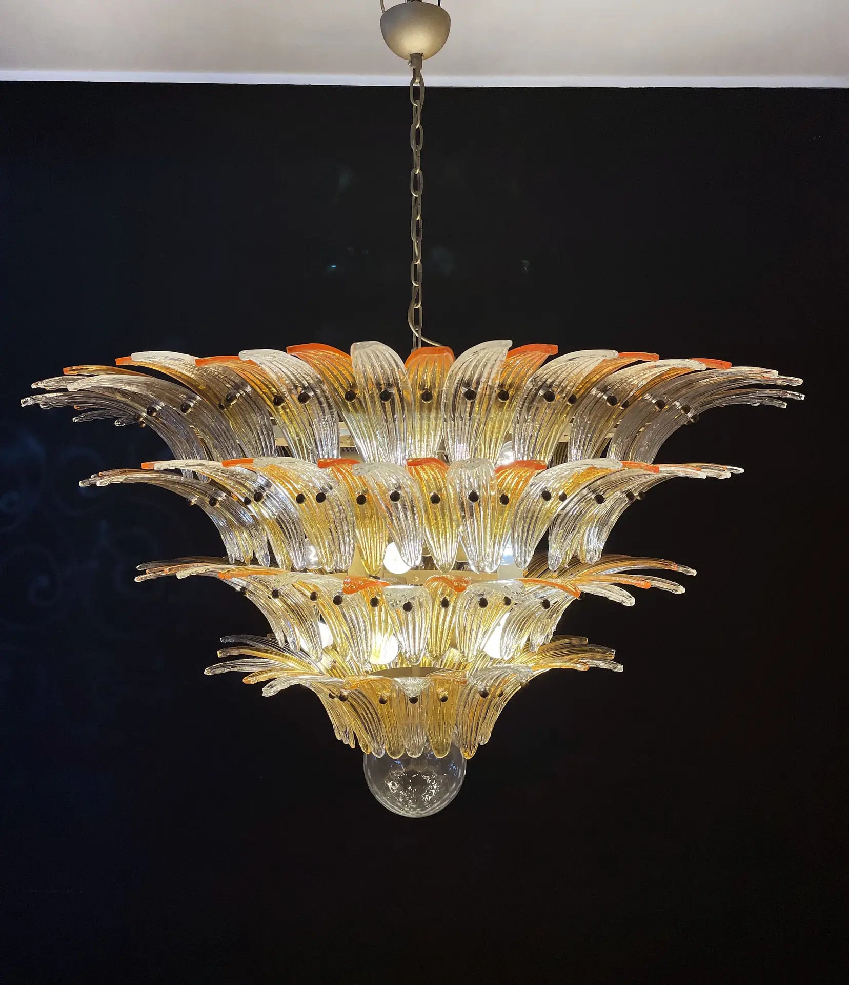 Mid-Century Murano Chandelier | Punto di Luce |  163 Clear and Yellow Palmette Glass