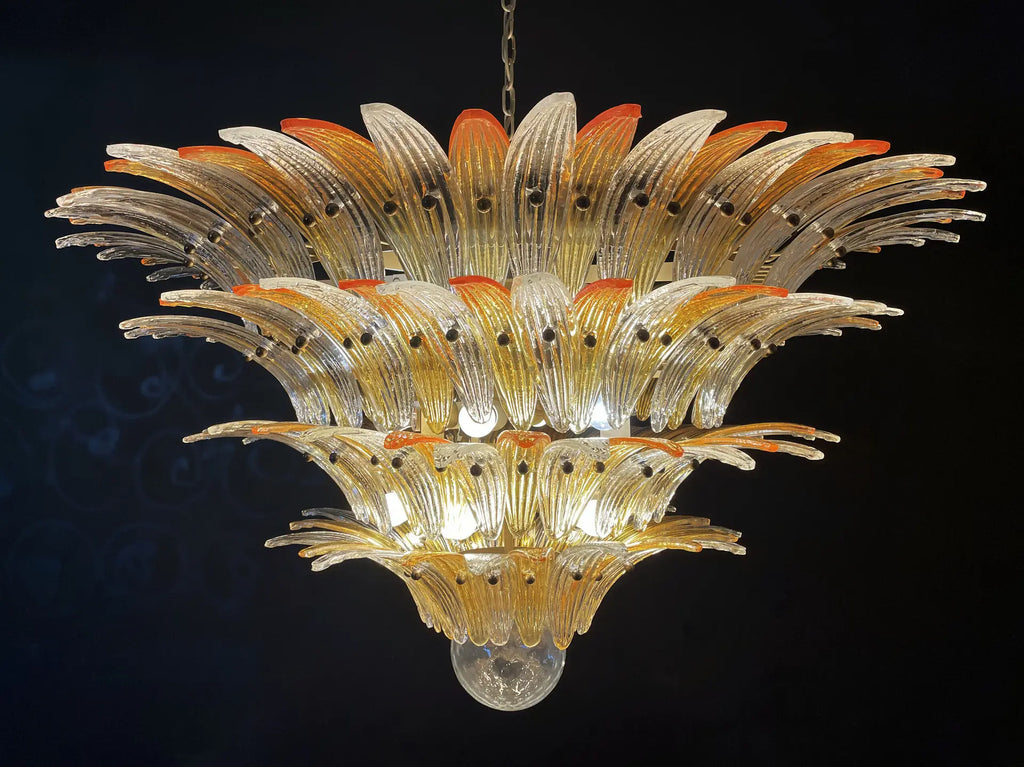 Mid-Century Murano Chandelier | Punto di Luce |  163 Clear and Yellow Palmette Glass