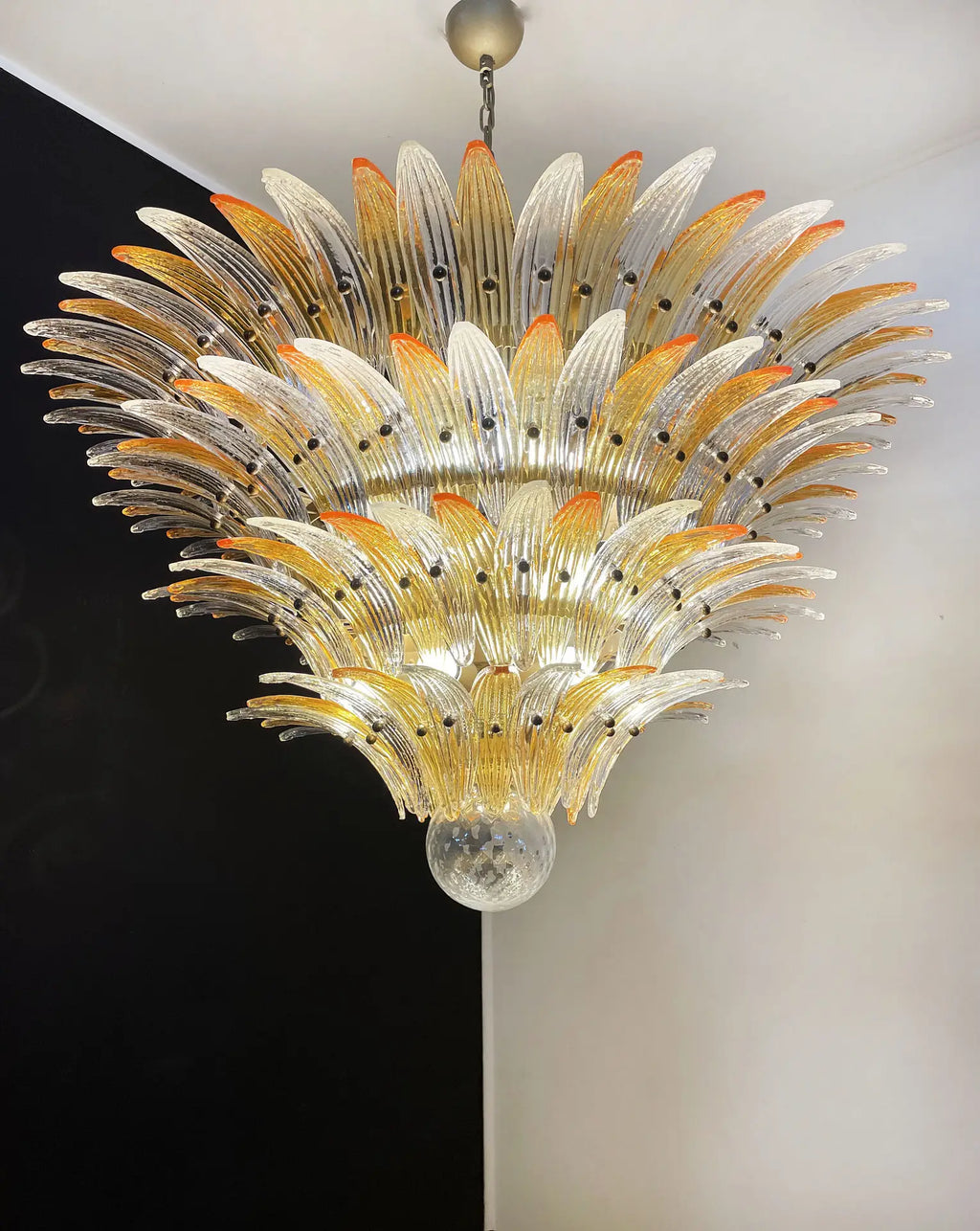Mid-Century Murano Chandelier | Punto di Luce |  163 Clear and Yellow Palmette Glass