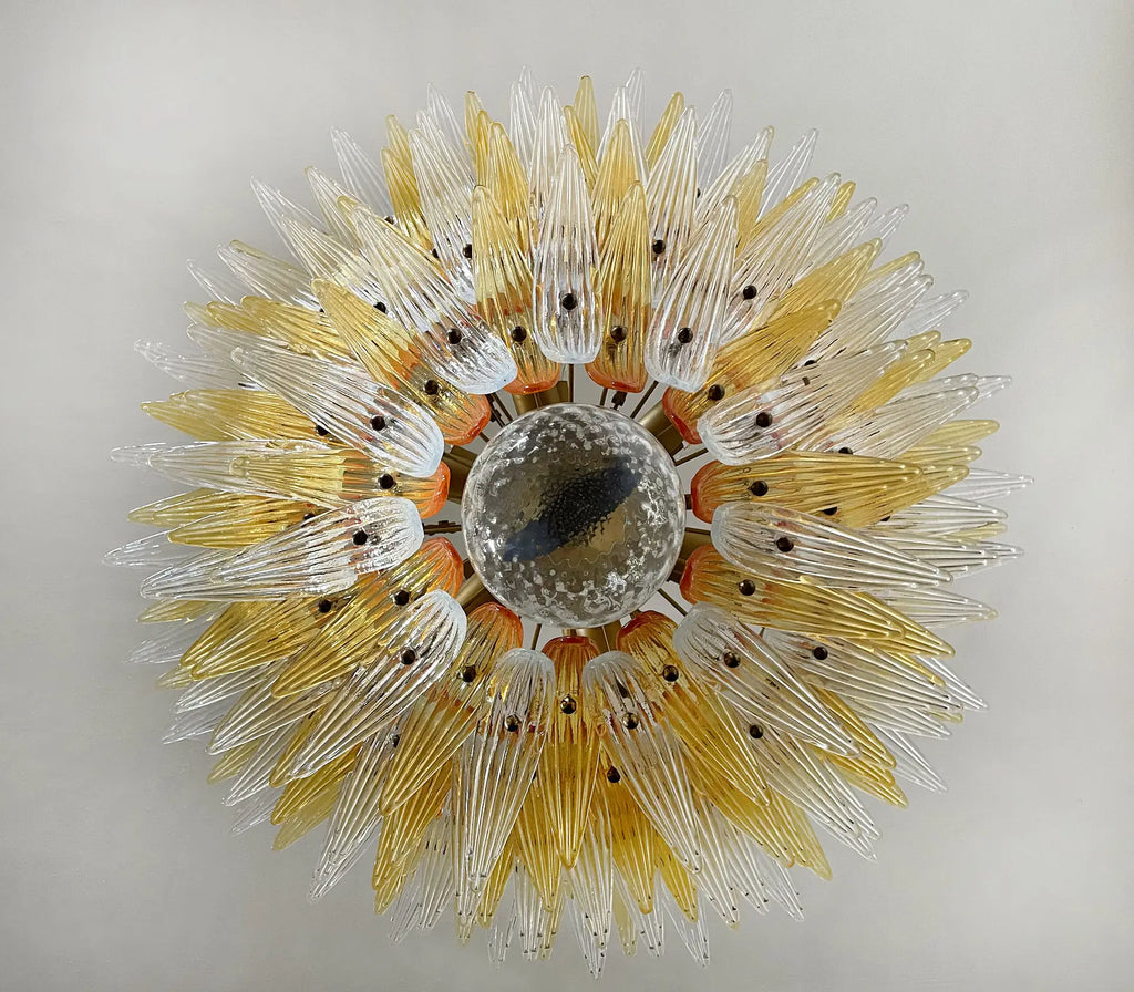 Mid-Century Murano Chandelier | Punto di Luce |  163 Clear and Yellow Palmette Glass