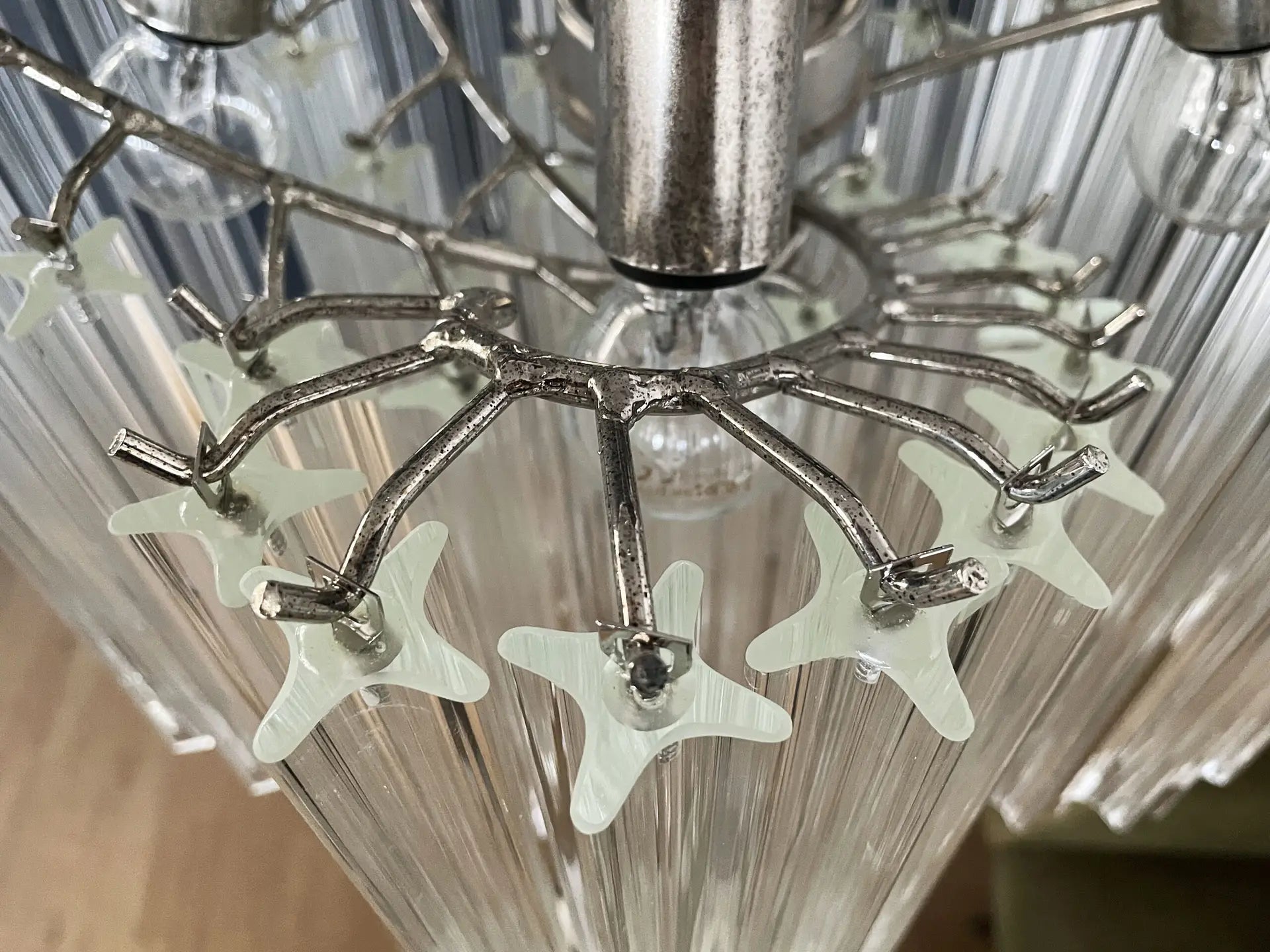 Mid-Century Murano Chandelier | Punto di Luce |  60 Clear Prism Glasses