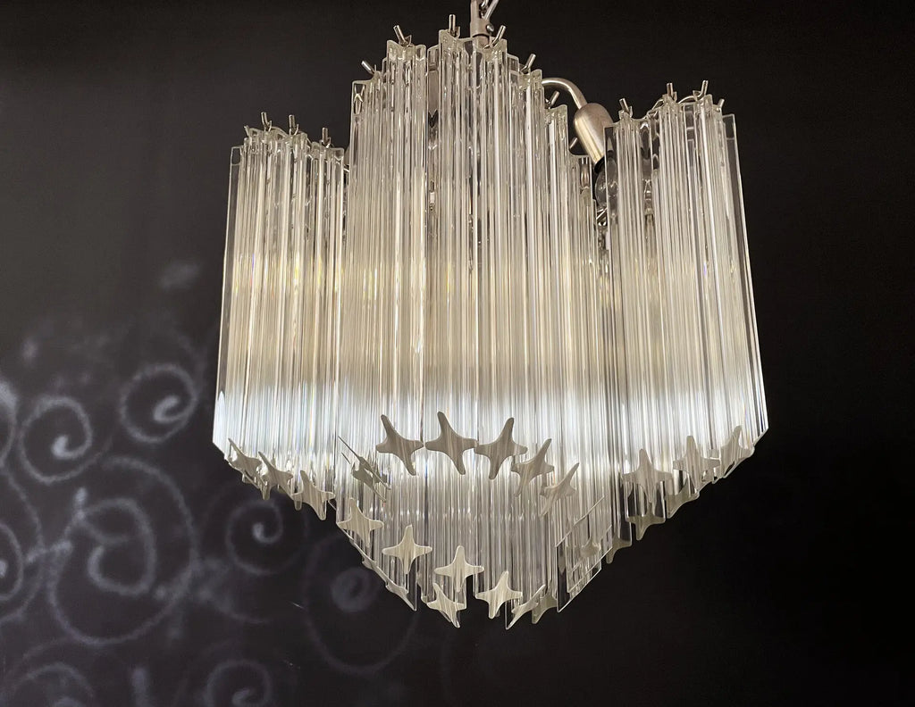 Mid-Century Murano Chandelier | Punto di Luce |  60 Clear Prism Glasses