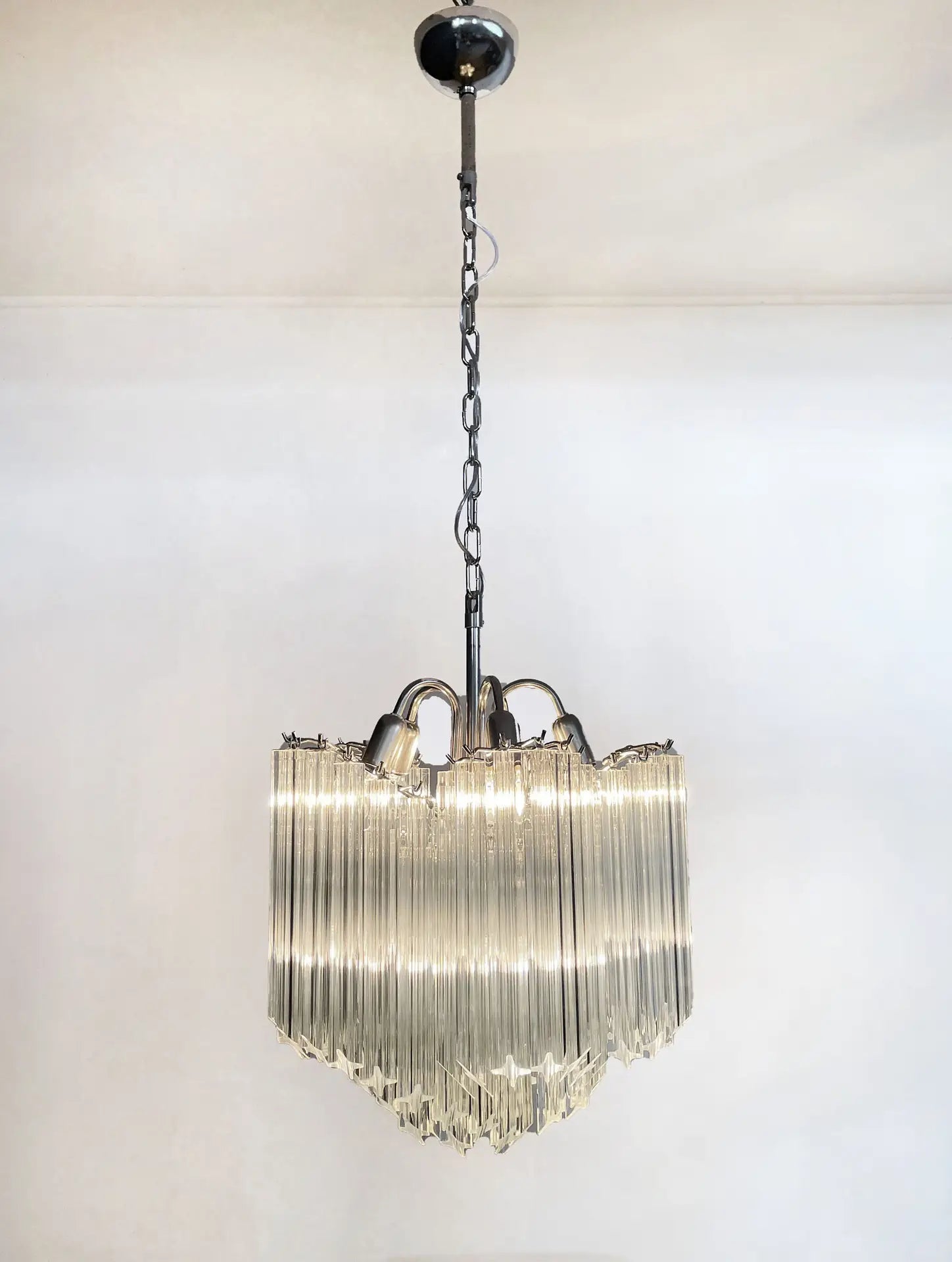 Mid-Century Murano Chandelier | Punto di Luce |  60 Clear Prism Glasses