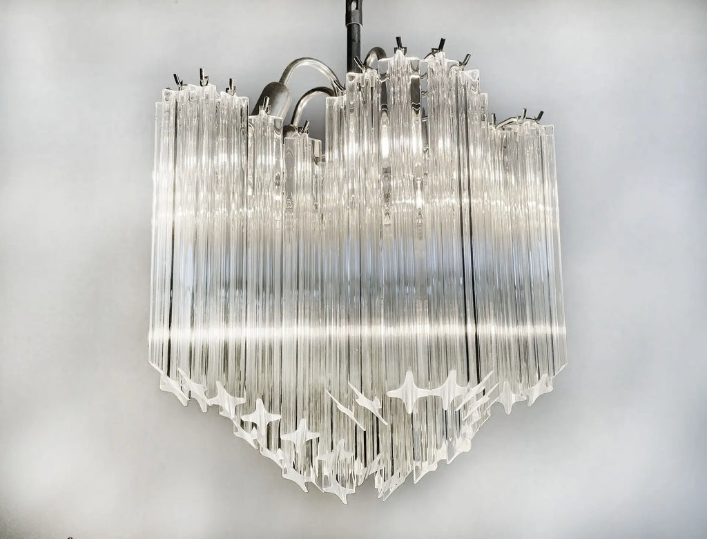 Mid-Century Murano Chandelier | Punto di Luce |  60 Clear Prism Glasses