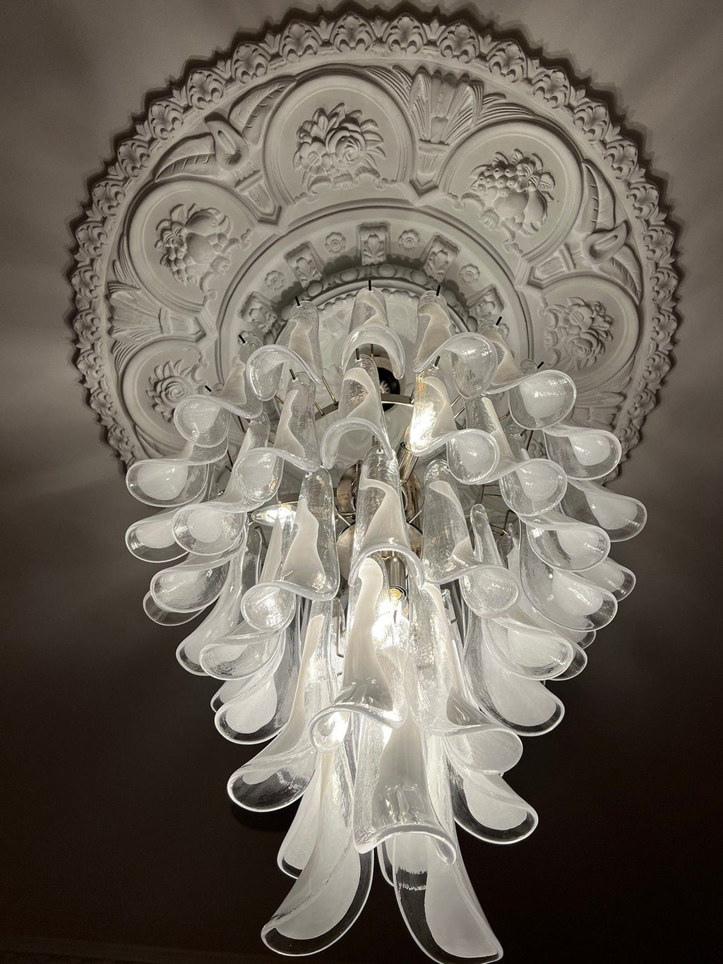 Mid-Century Murano Chandelier | Punto di Luce |  52 White Petal Glass