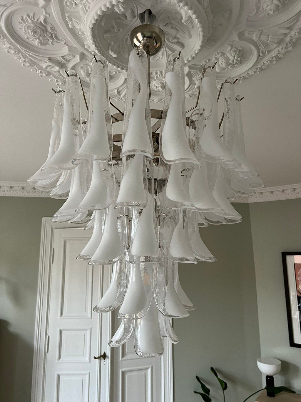 Mid-Century Murano Chandelier | Punto di Luce |  52 White Petal Glass