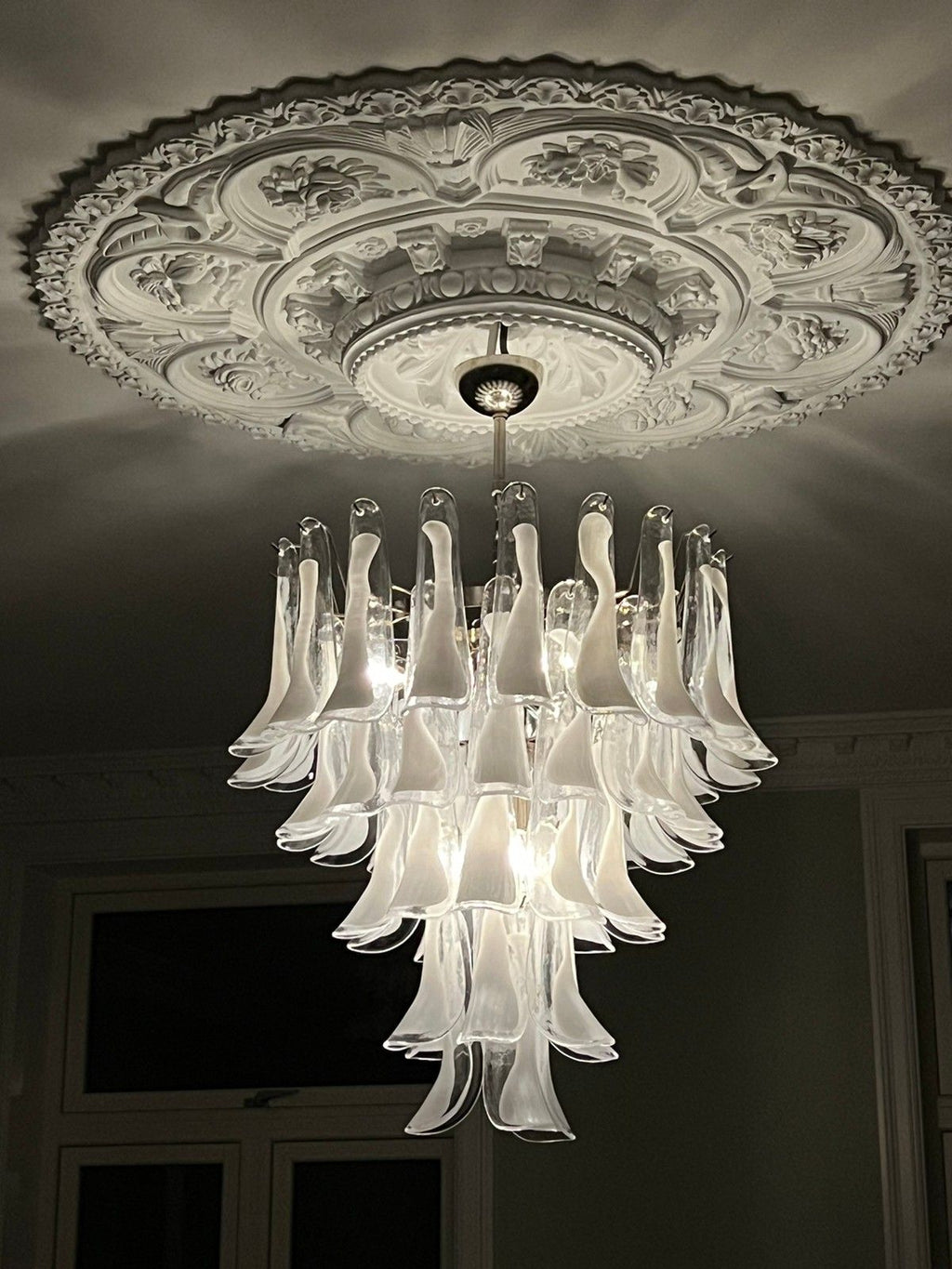Mid-Century Murano Chandelier | Punto di Luce |  52 White Petal Glass