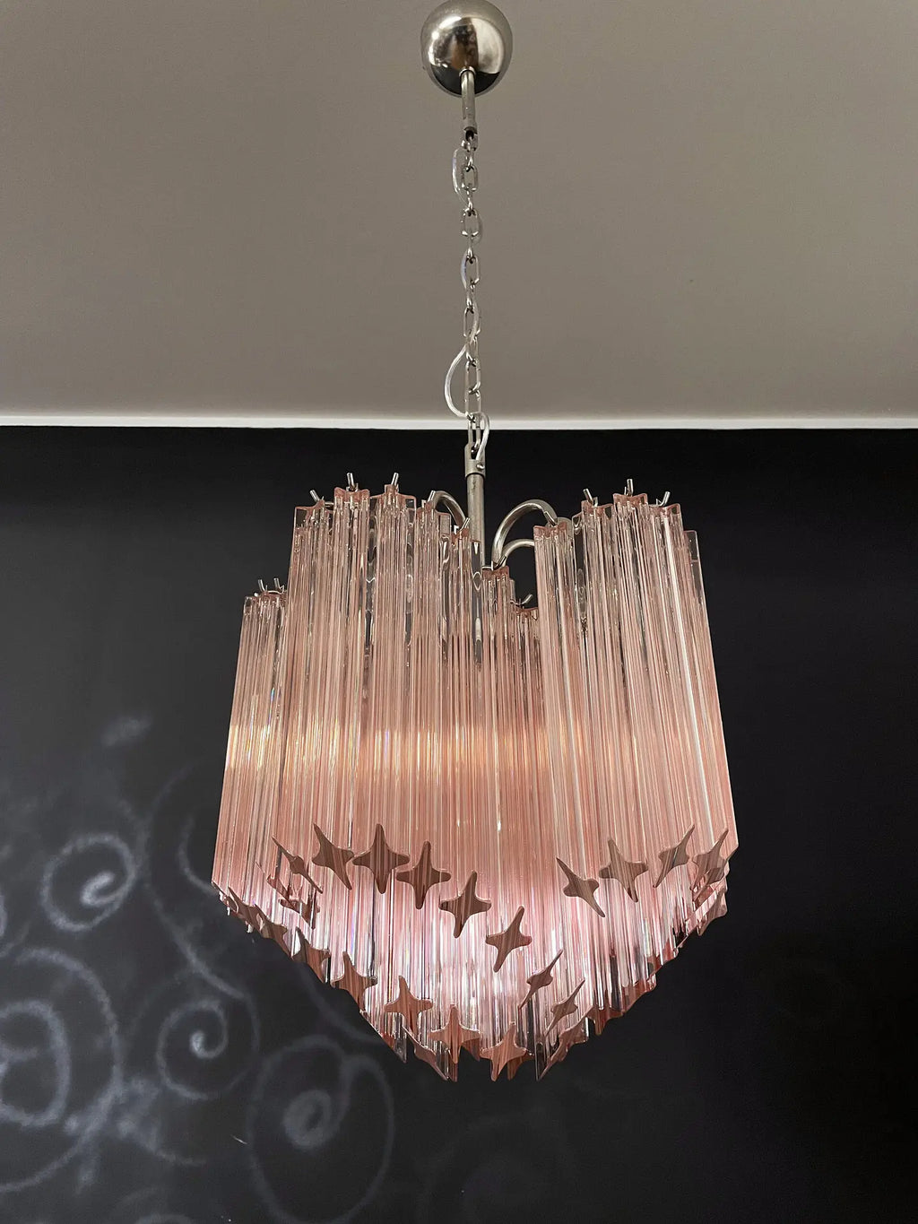 Mid-Century Murano Chandelier | Punto di Luce |  60 Pink Prism Glass