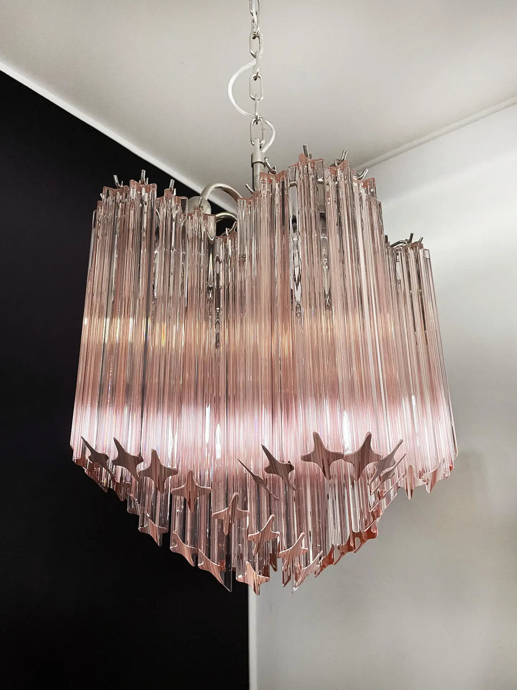 Mid-Century Murano Chandelier | Punto di Luce |  60 Pink Prism Glass