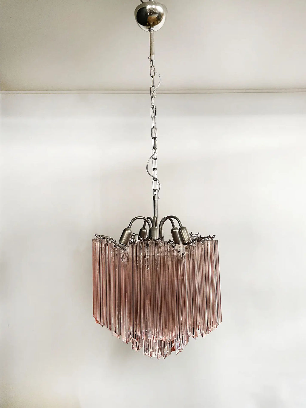 Mid-Century Murano Chandelier | Punto di Luce |  60 Pink Prism Glass