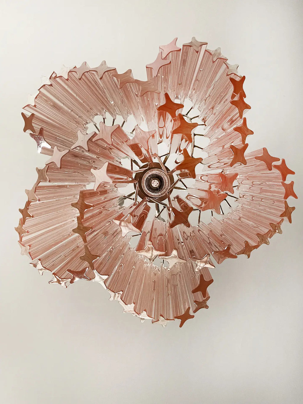 Mid-Century Murano Chandelier | Punto di Luce |  60 Pink Prism Glass