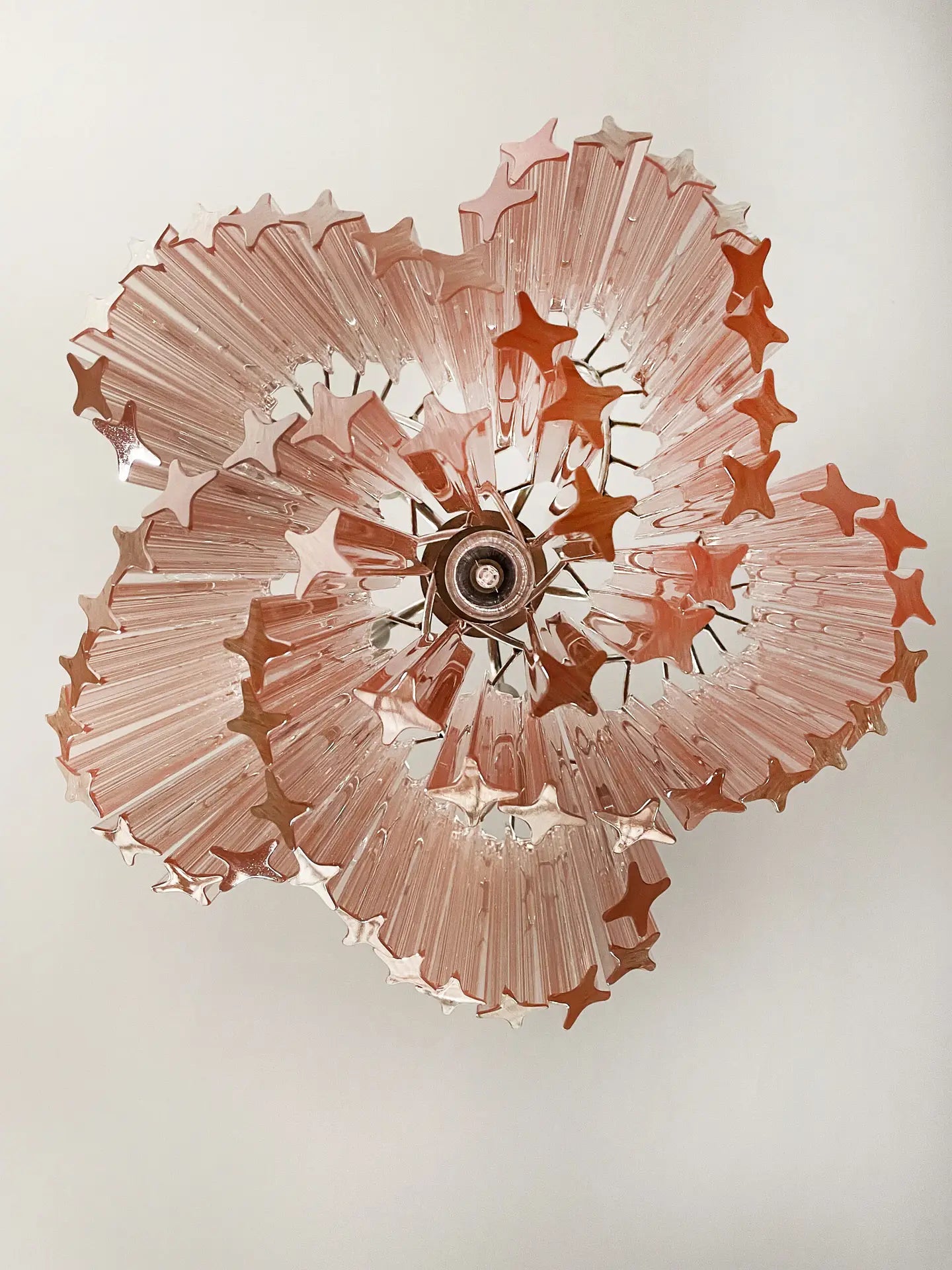 Mid-Century Murano Chandelier | Punto di Luce |  60 Pink Prism Glass