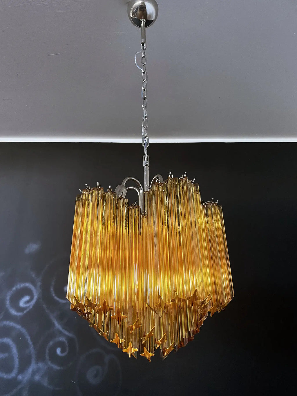 Mid-Century Murano Chandelier | Punto di Luce |  60 Yellow Prism Glass
