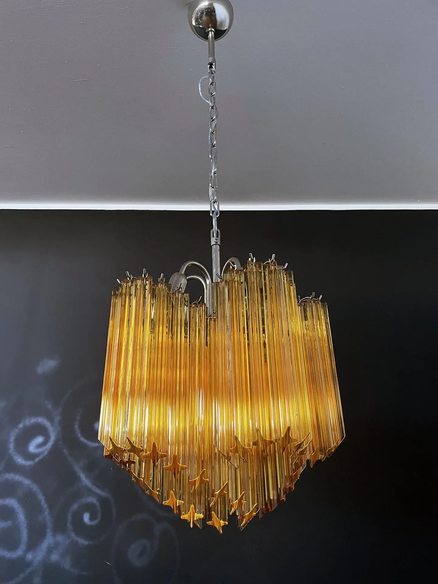 Mid-Century Murano Chandelier | Punto di Luce |  60 Yellow Prism Glass