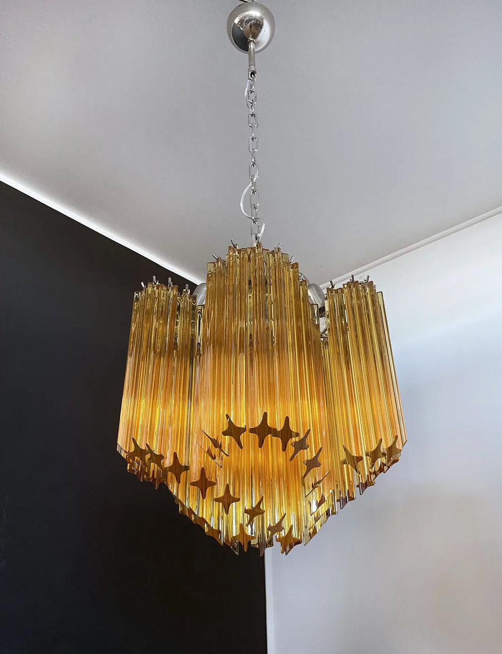 Mid-Century Murano Chandelier | Punto di Luce |  60 Yellow Prism Glass