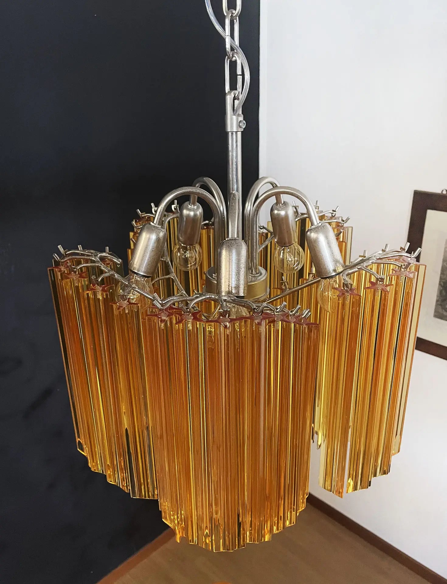 Mid-Century Murano Chandelier | Punto di Luce |  60 Yellow Prism Glass