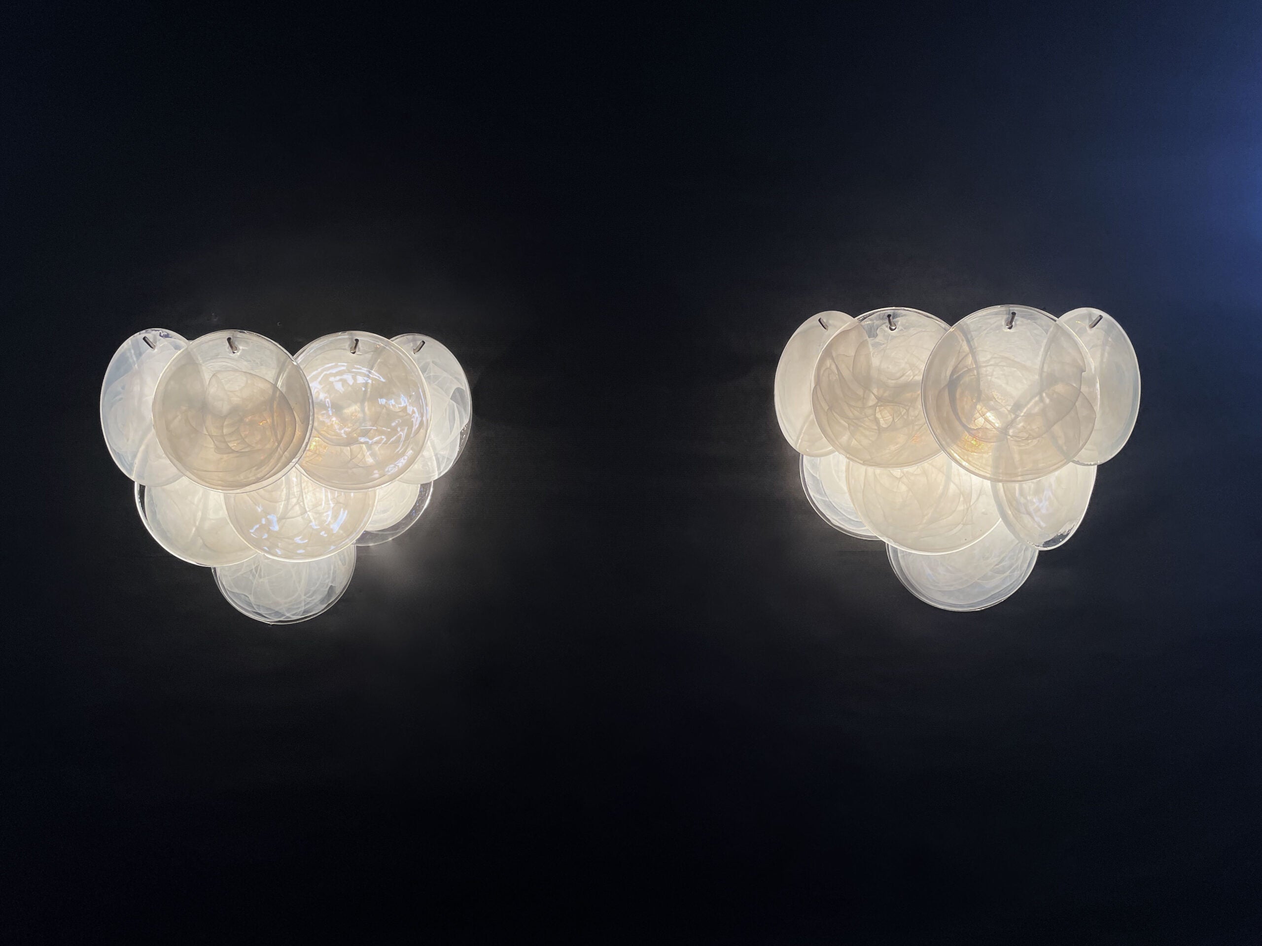 Mid-Century Murano Wall Lamp | Punto di Luce |  10 Alabaster White Disk Glass | Punto di Luce |  1 Pair