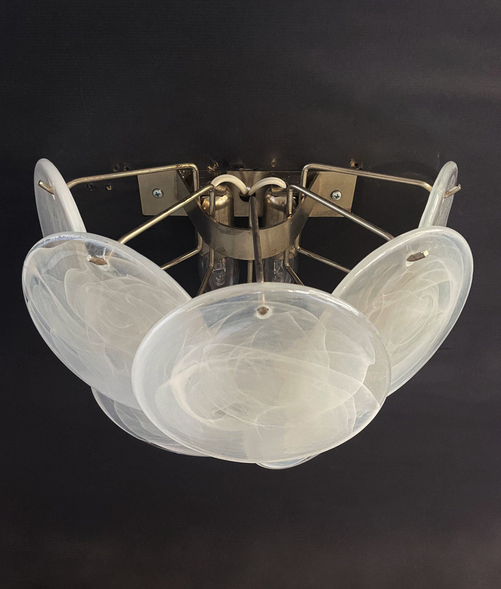 Mid-Century Murano Wall Lamp | Punto di Luce |  10 Alabaster White Disk Glass | Punto di Luce |  1 Pair