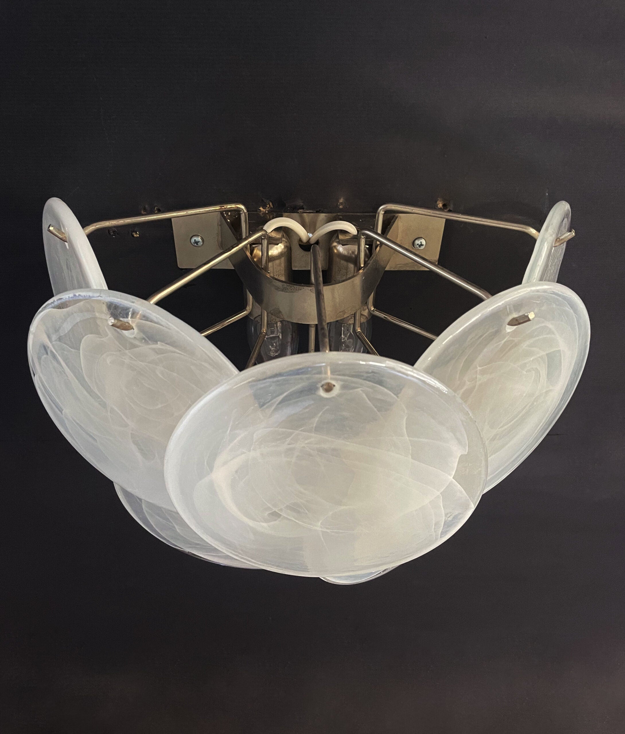 Mid-Century Murano Wall Lamp | Punto di Luce |  10 Alabaster White Disk Glass | Punto di Luce |  1 Pair
