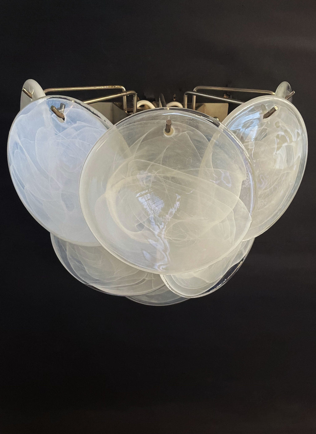 Mid-Century Murano Wall Lamp | Punto di Luce |  10 Alabaster White Disk Glass | Punto di Luce |  1 Pair