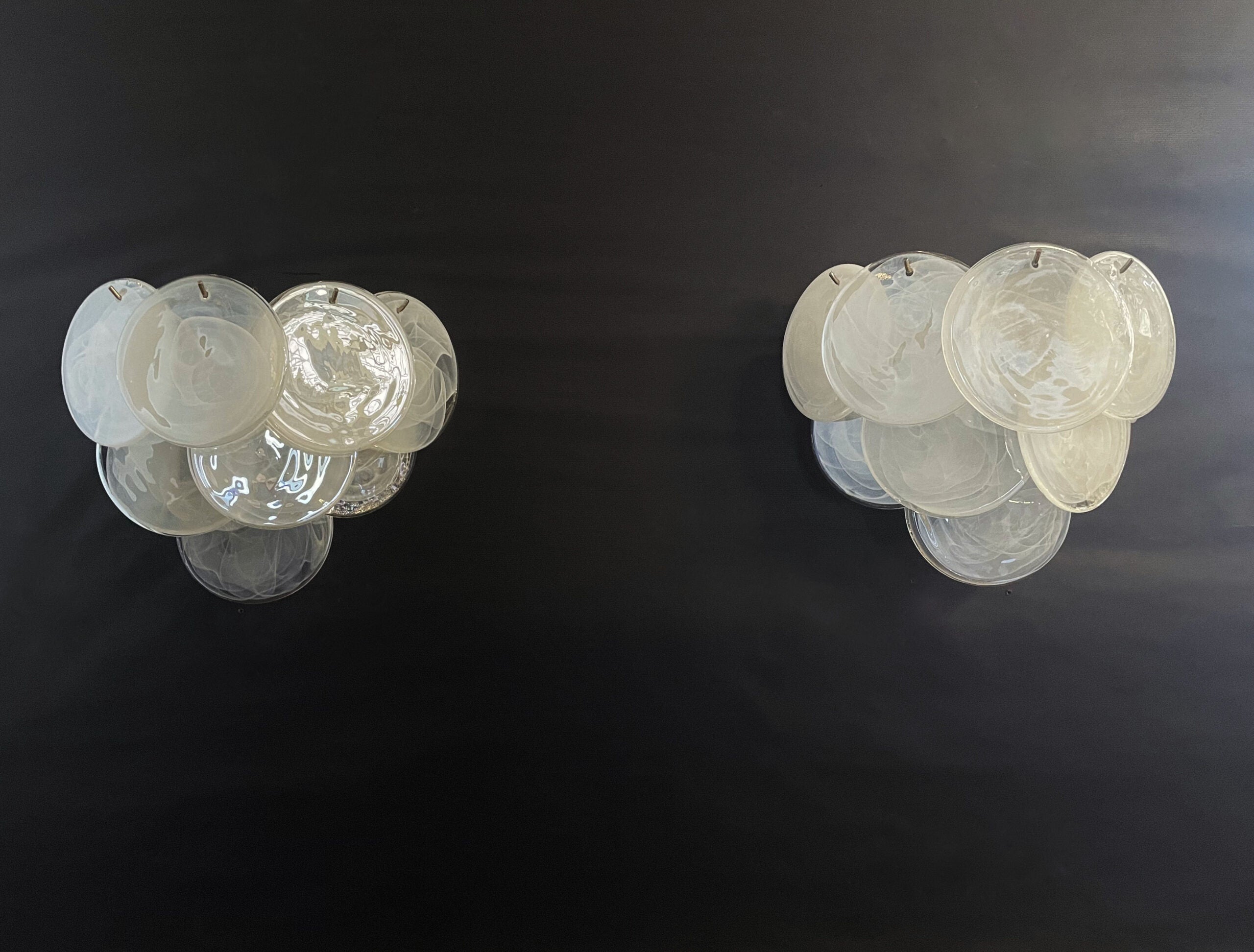 Mid-Century Murano Wall Lamp | Punto di Luce |  10 Alabaster White Disk Glass | Punto di Luce |  1 Pair