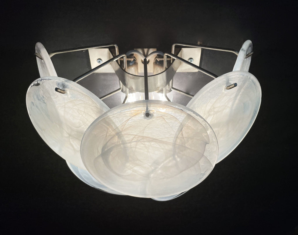 Mid-Century Murano Wall Lamp | Punto di Luce |  10 Alabaster White Disk Glass | Punto di Luce |  1 Pair