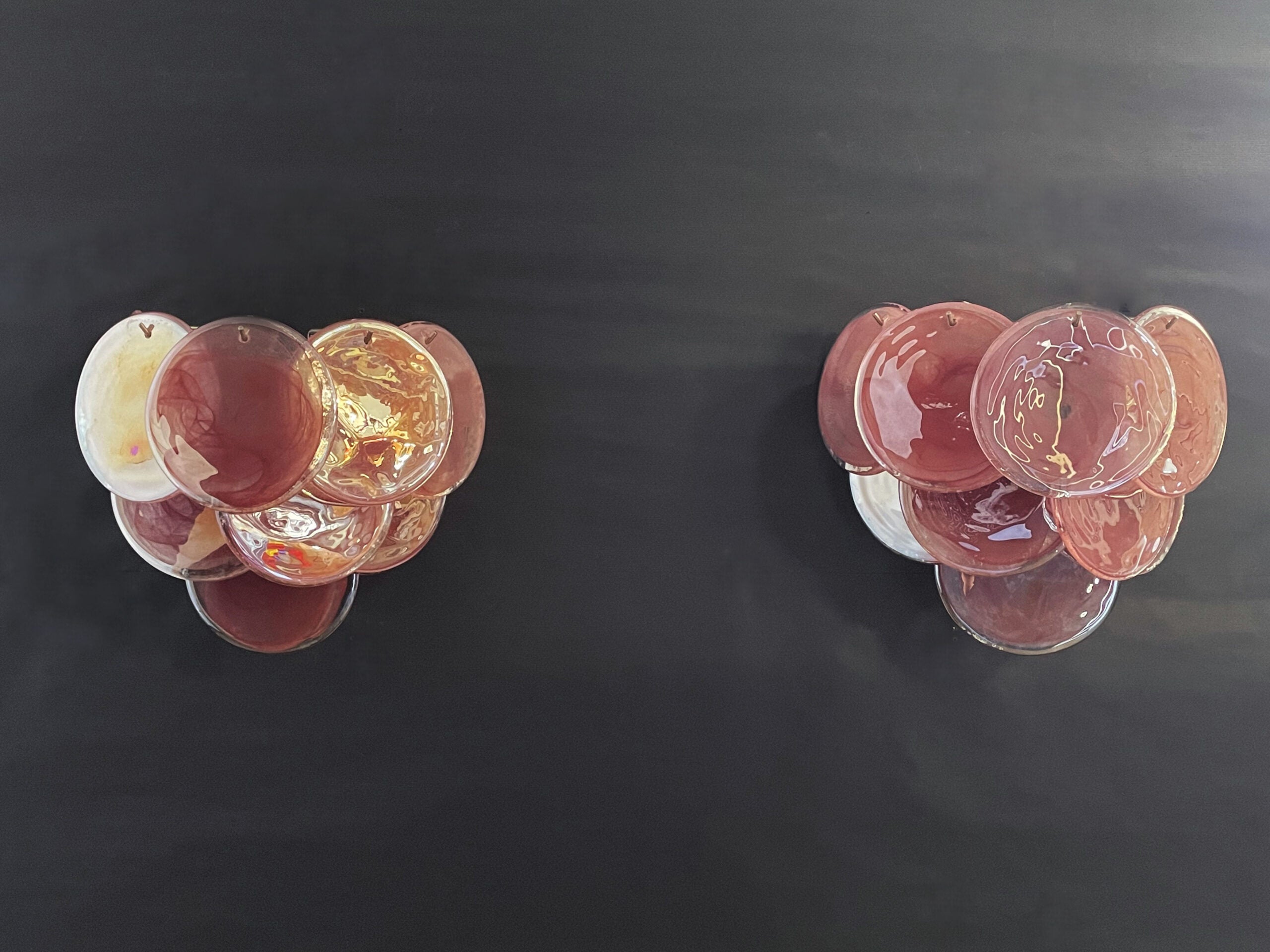 Mid-Century Murano Wall Lamp | Punto di Luce |  10 Alabaster Pink Disk Glass | Punto di Luce |  1 Pair