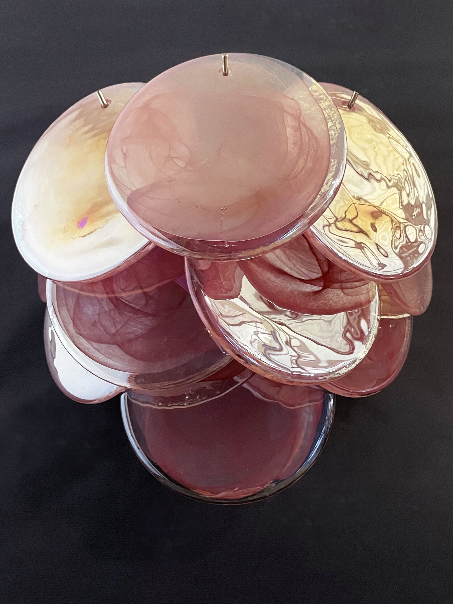 Mid-Century Murano Wall Lamp | Punto di Luce |  10 Alabaster Pink Disk Glass | Punto di Luce |  1 Pair