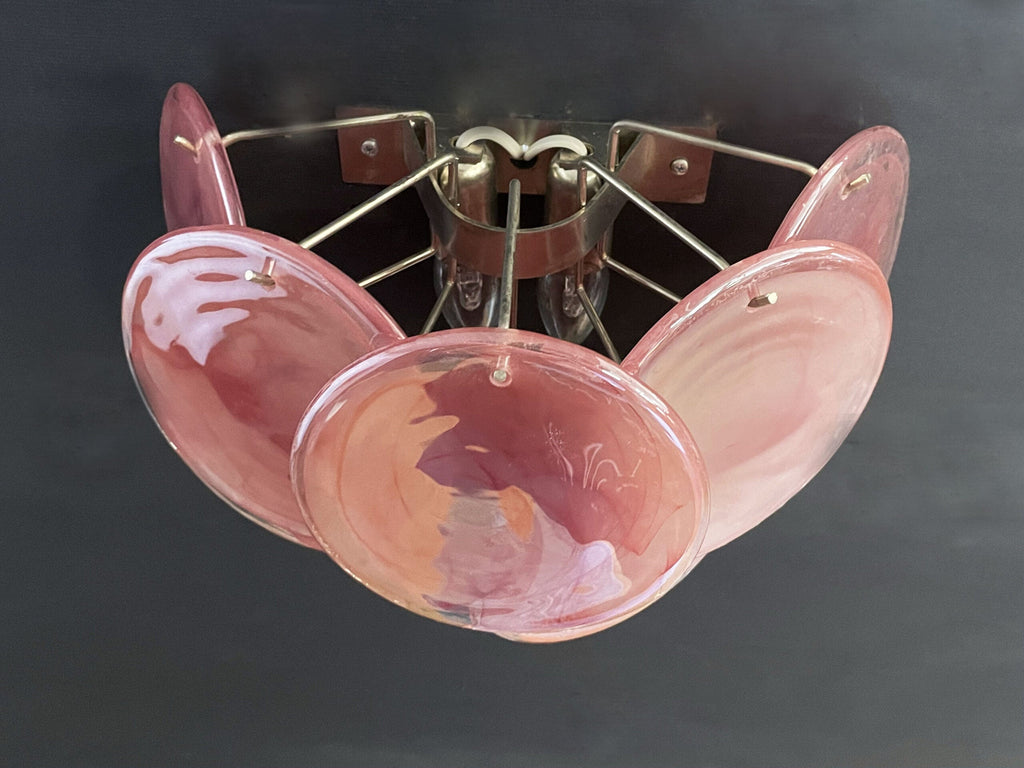 Mid-Century Murano Wall Lamp | Punto di Luce |  10 Alabaster Pink Disk Glass | Punto di Luce |  1 Pair