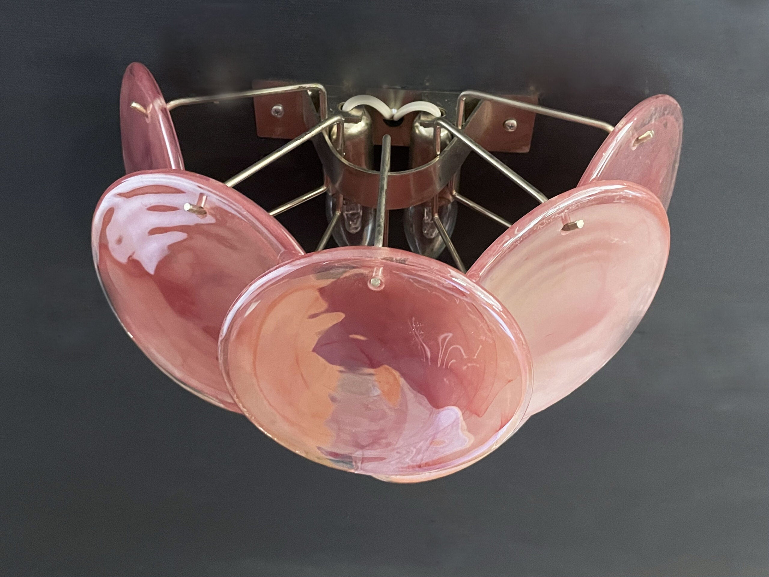 Mid-Century Murano Wall Lamp | Punto di Luce |  10 Alabaster Pink Disk Glass | Punto di Luce |  1 Pair