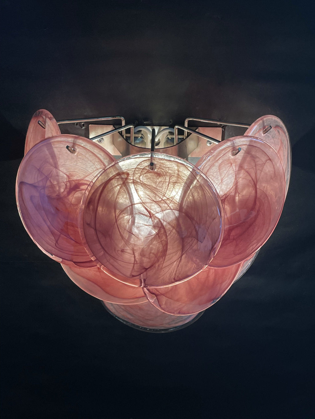 Mid-Century Murano Wall Lamp | Punto di Luce |  10 Alabaster Pink Disk Glass | Punto di Luce |  1 Pair